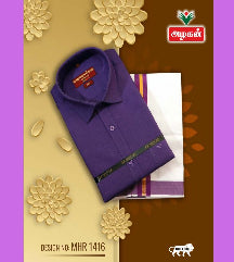 Purple cotton shirt and dhoti set