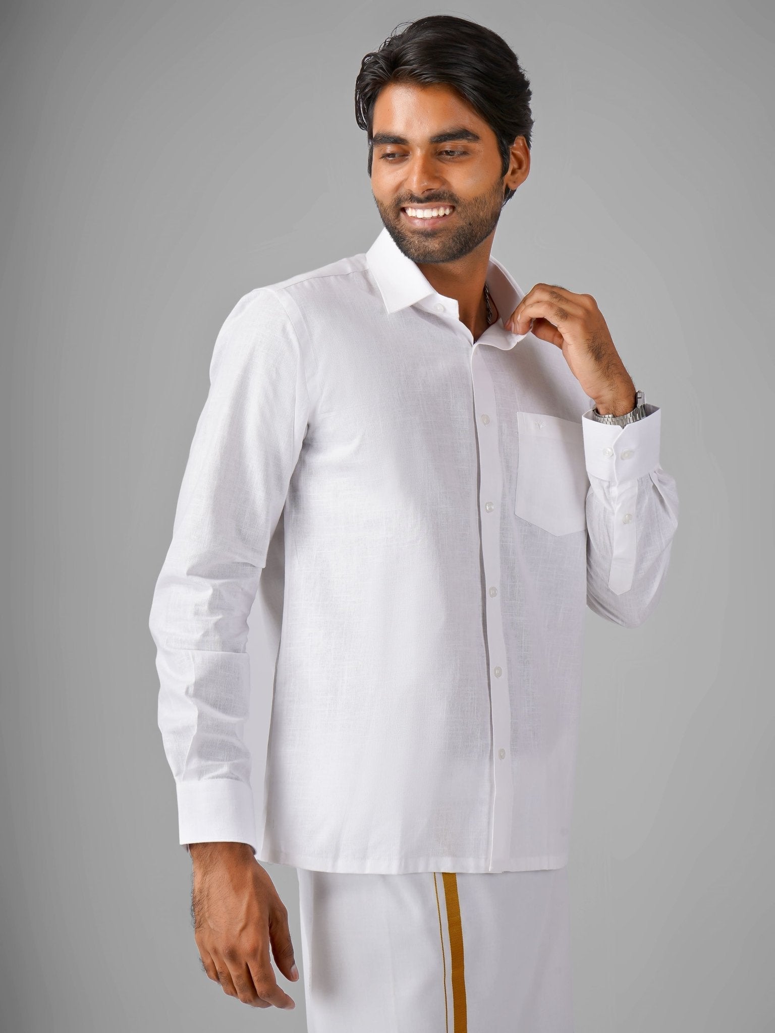 Vetri Premium White Cotton and Linen Dhoti Sets | Azhagan Shirts