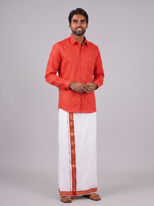 Orange Solid Cotton Formal Shirt