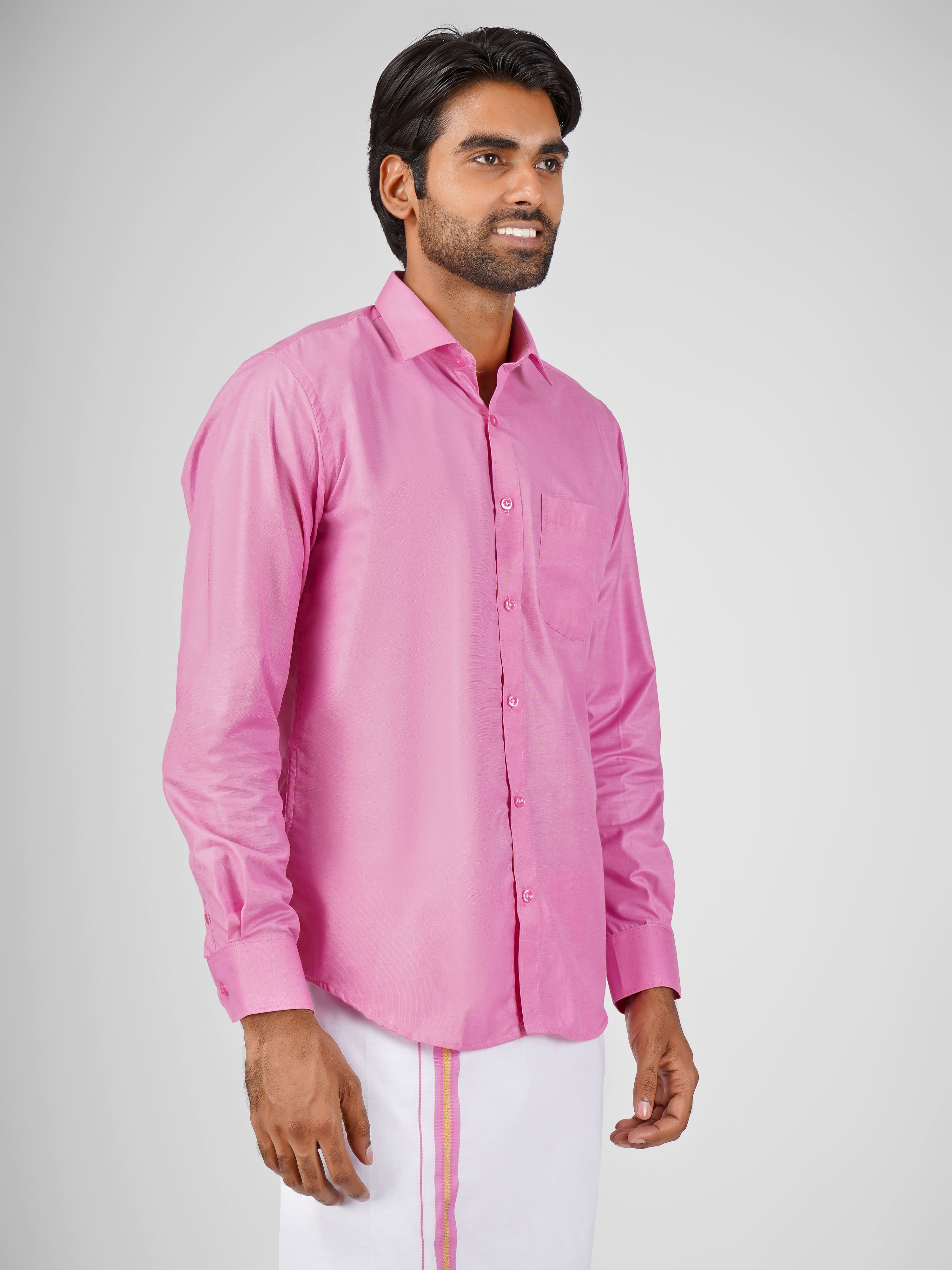 Blended Cotton Pink Shirt Dhoti Set - Azhaganshirts