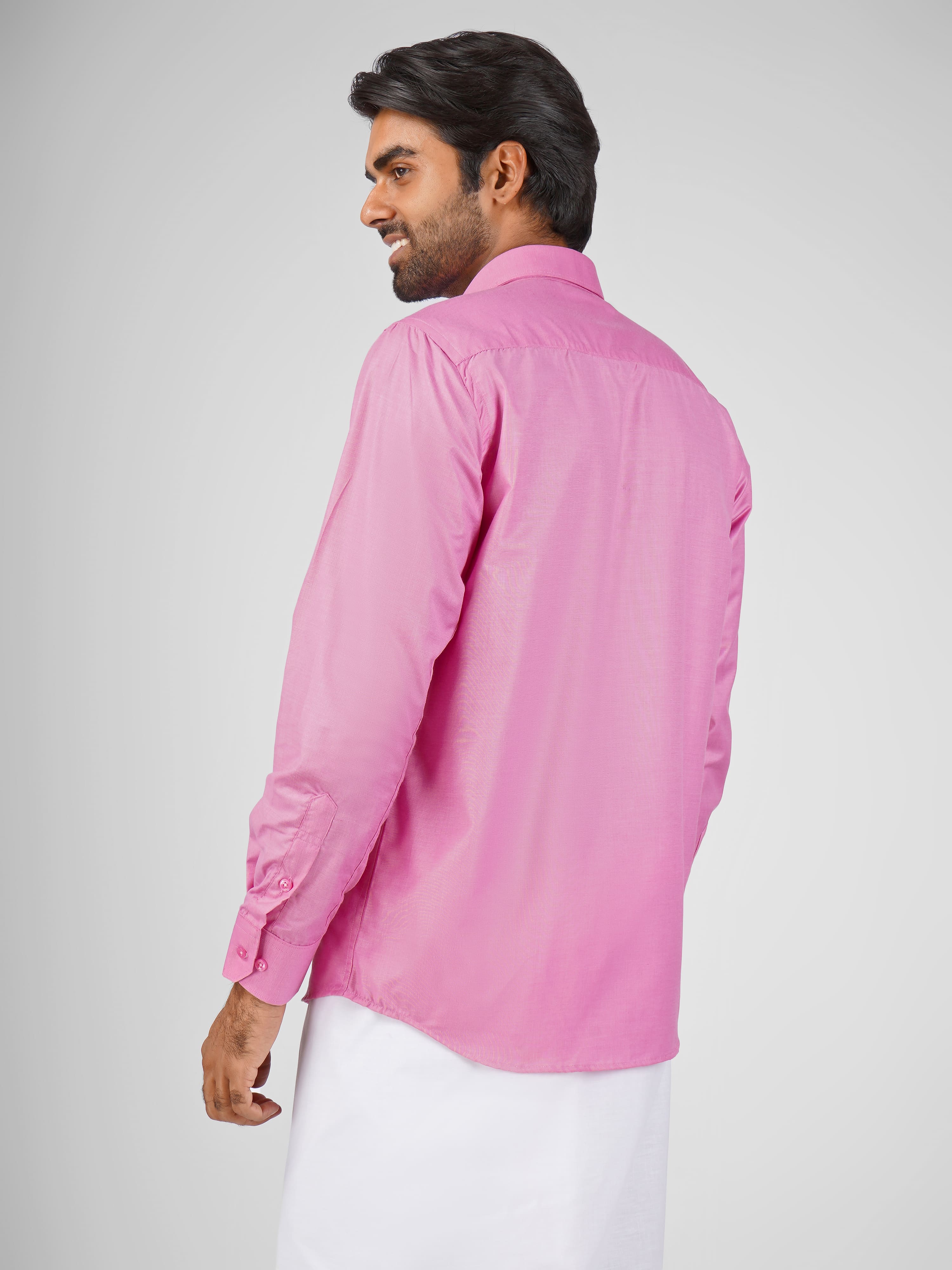 Blended Cotton Pink Shirt Dhoti Set - Azhaganshirts