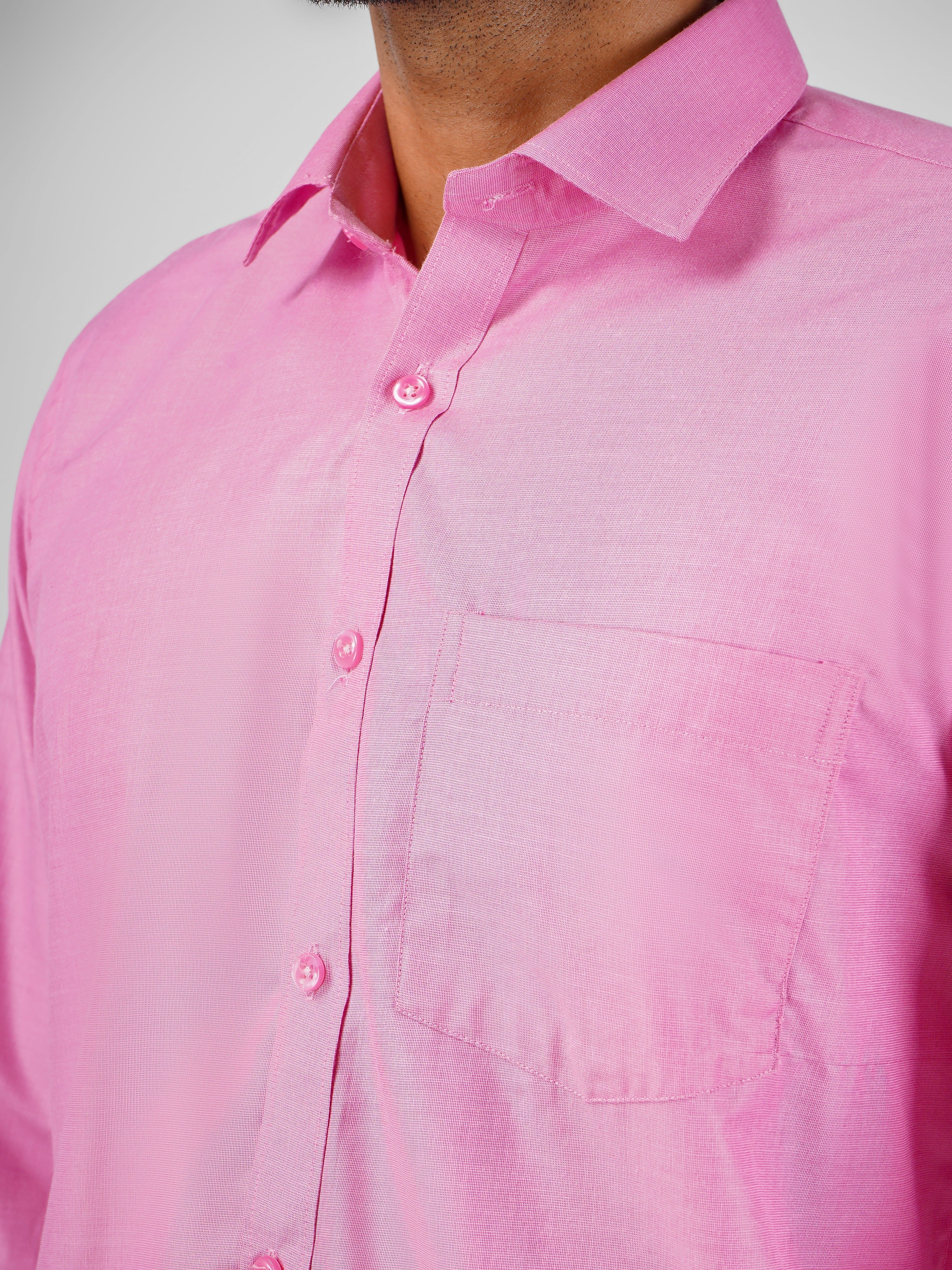 Blended Cotton Pink Shirt Dhoti Set - Azhaganshirts