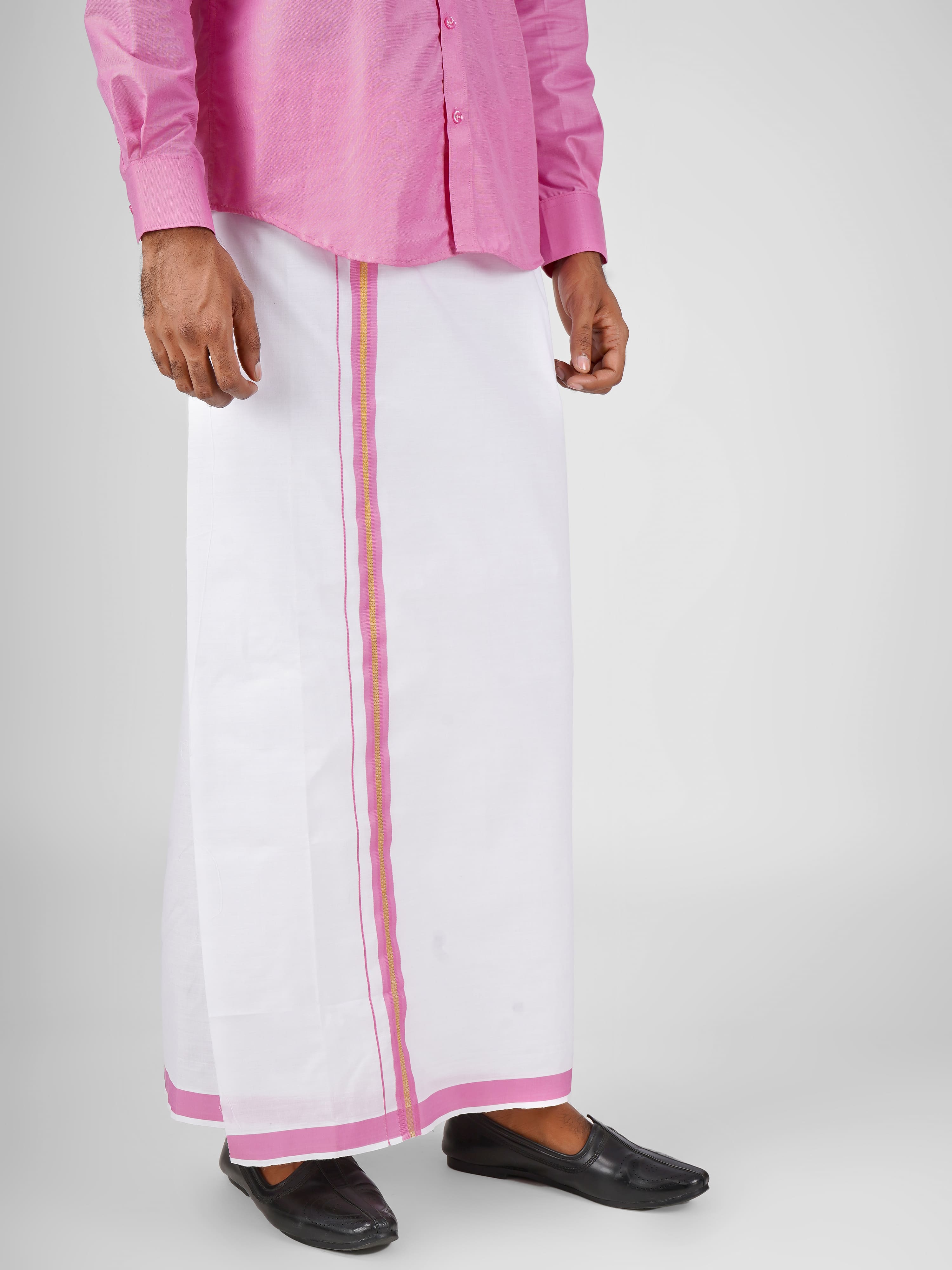 Blended Cotton Pink Shirt Dhoti Set - Azhaganshirts
