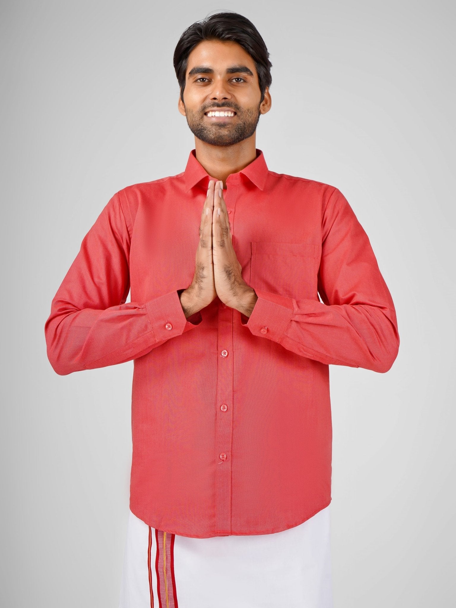Blended Cotton Cheery Red Shirt Dhoti Set - Azhaganshirts