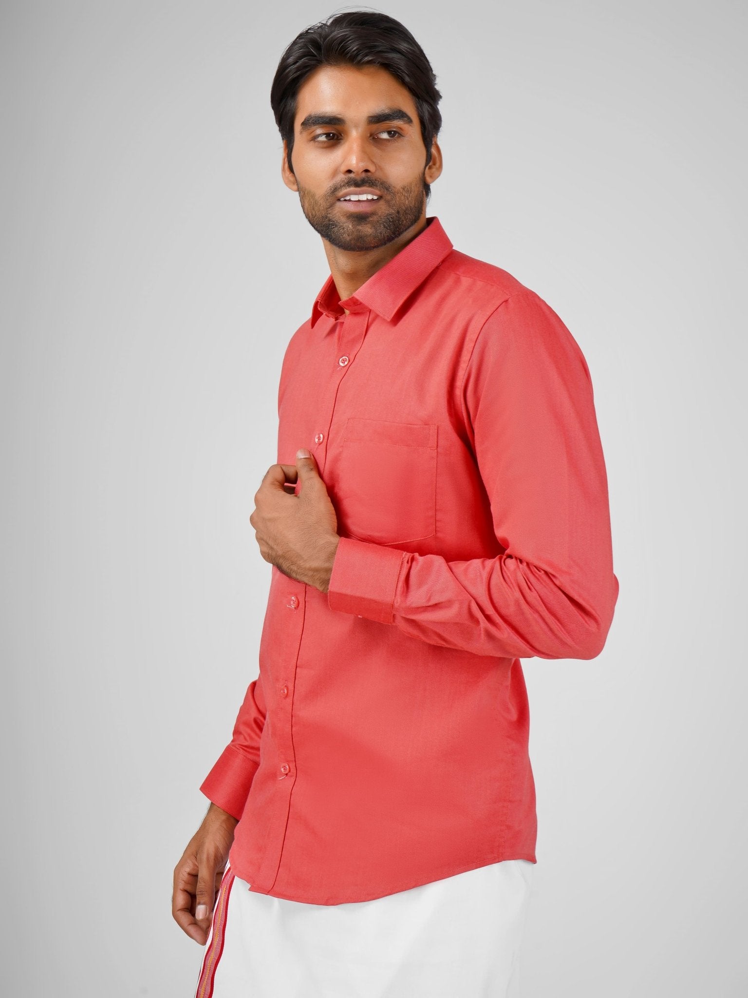 Blended Cotton Cheery Red Shirt Dhoti Set - Azhaganshirts