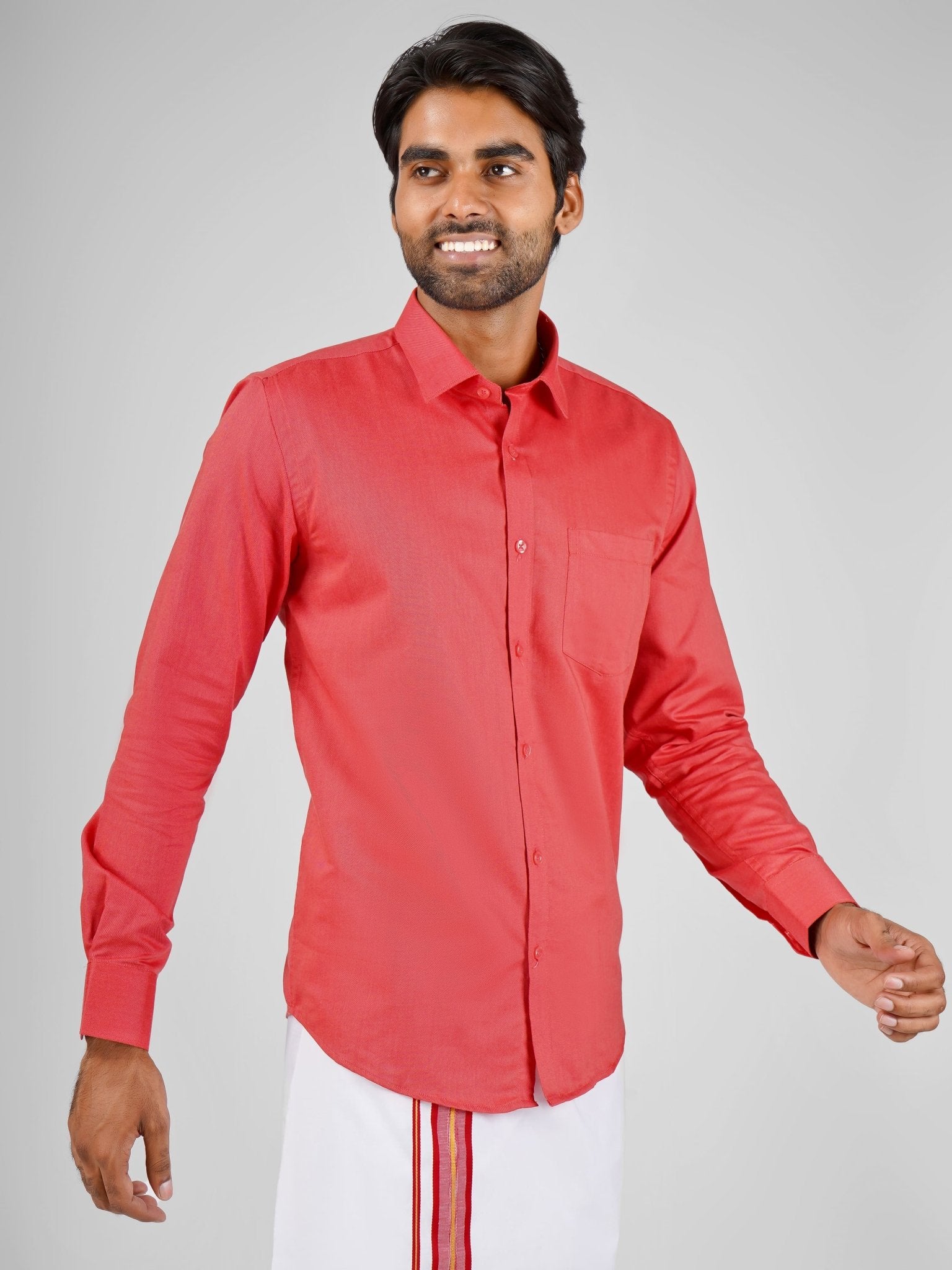 Oxford Cotton Red Shirt Dhoti Set - Azhaganshirts