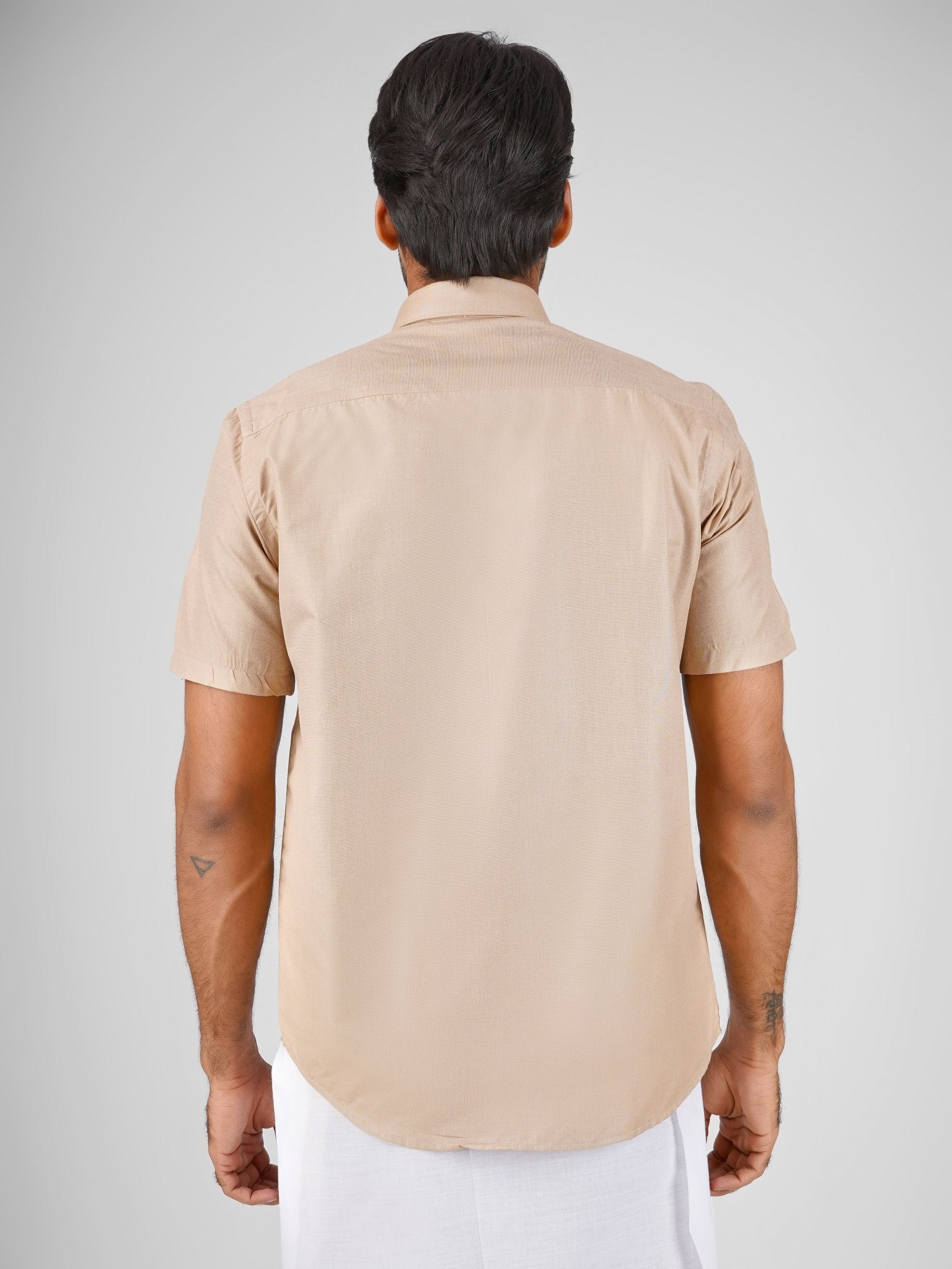 Oxford Cotton Tan Brown Shirt Dhoti Set - Azhaganshirts