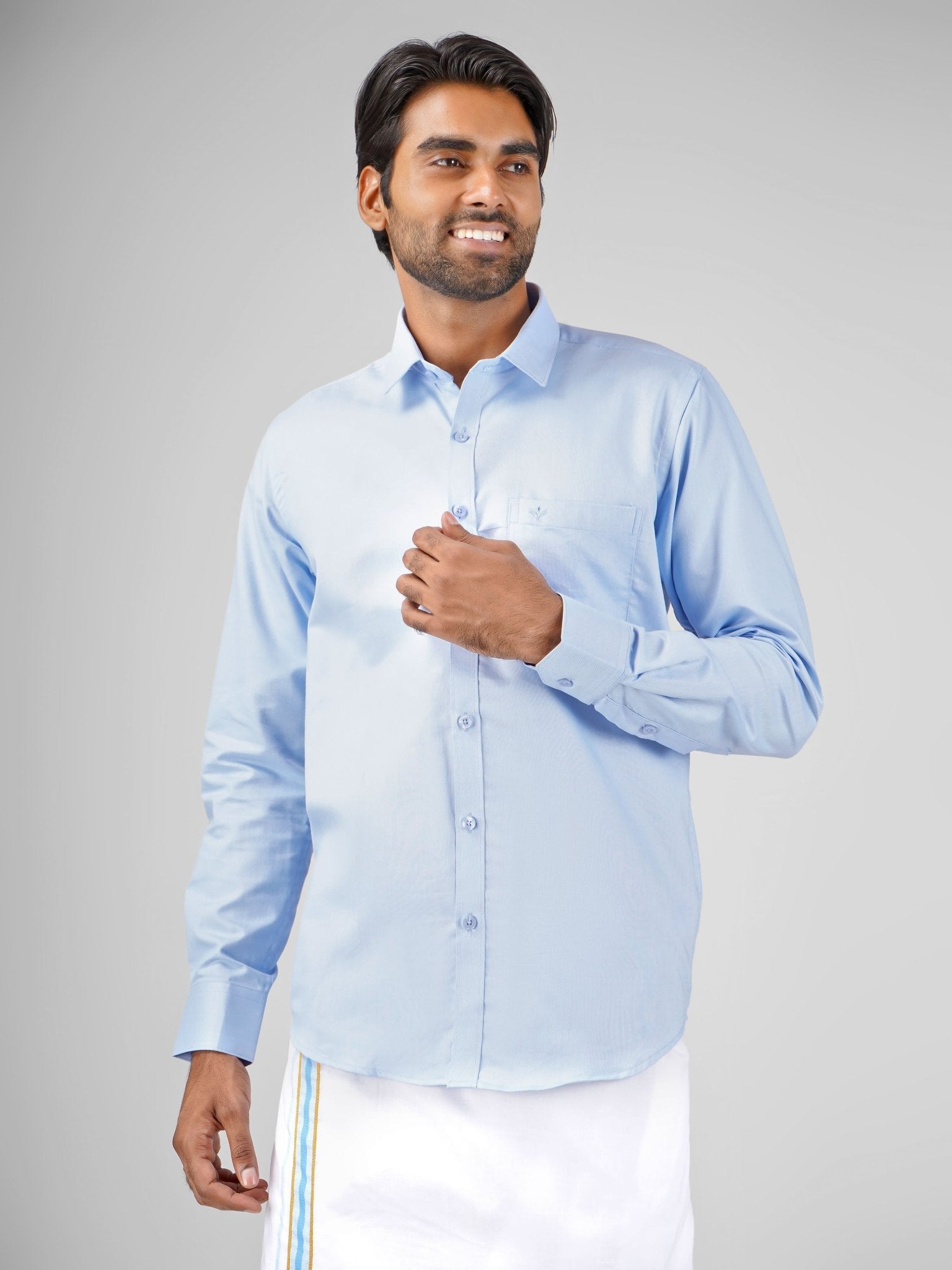 sky blue cotton shirt and dhoti set