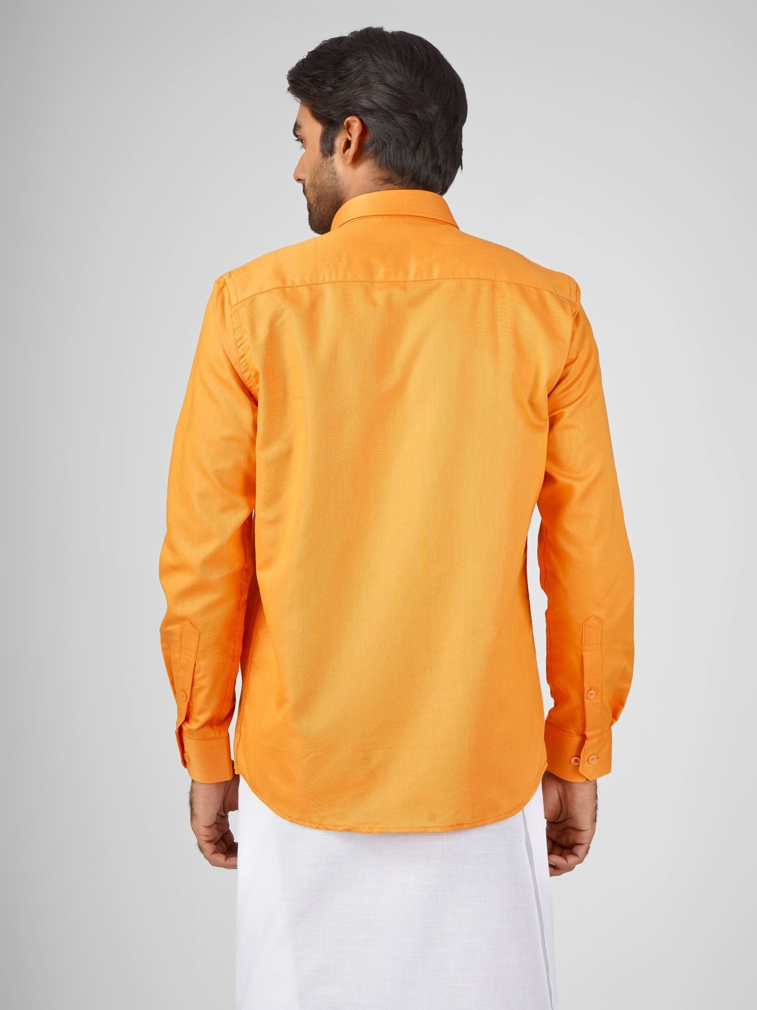 orange cotton dhoti set for reception