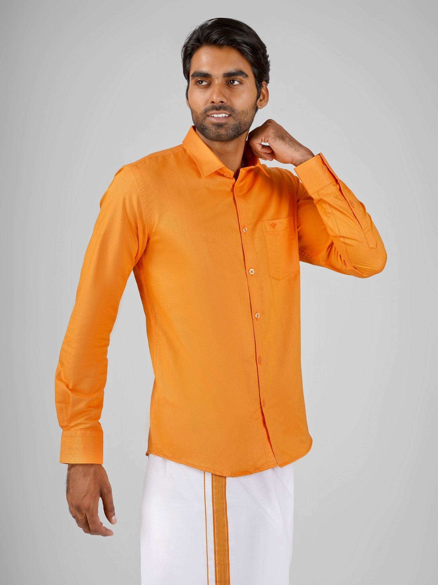 orange cotton dhoti set for reception