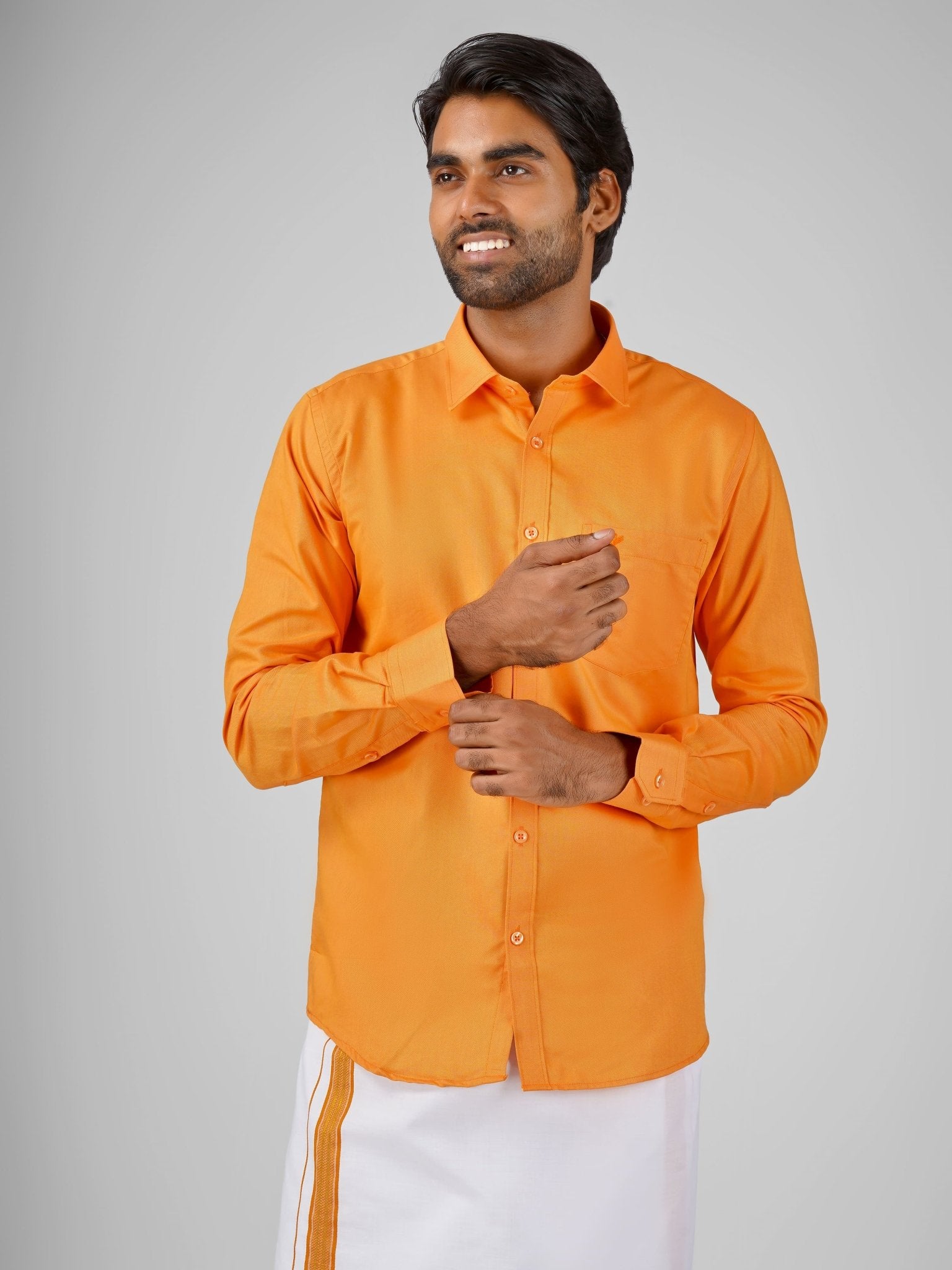 orange cotton dhoti set for reception