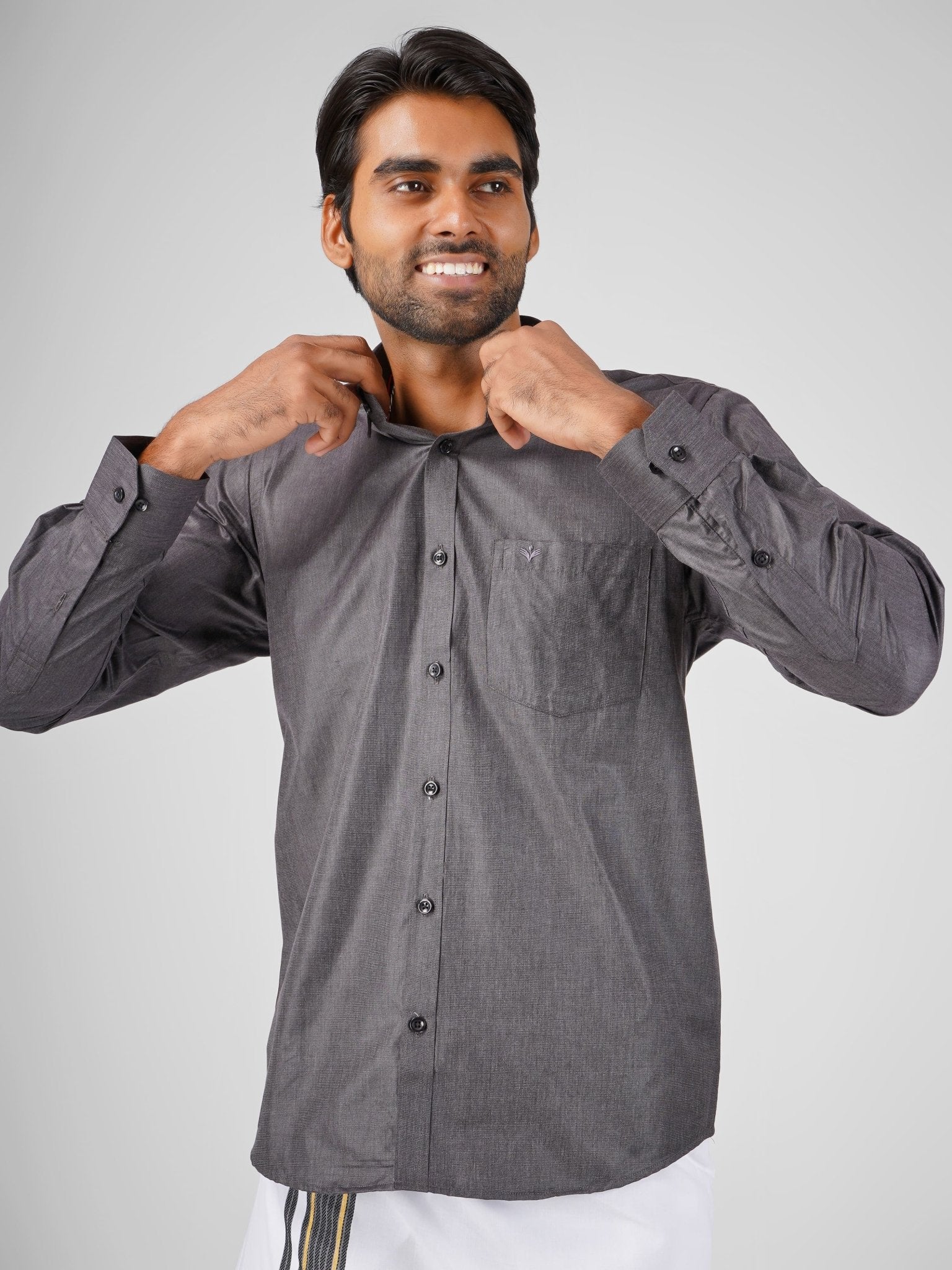 Men's light black cotton dhoti set for reception