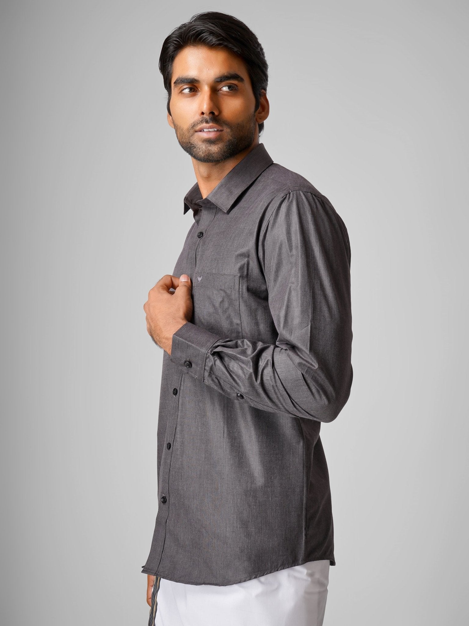 Men's light black cotton dhoti set for reception