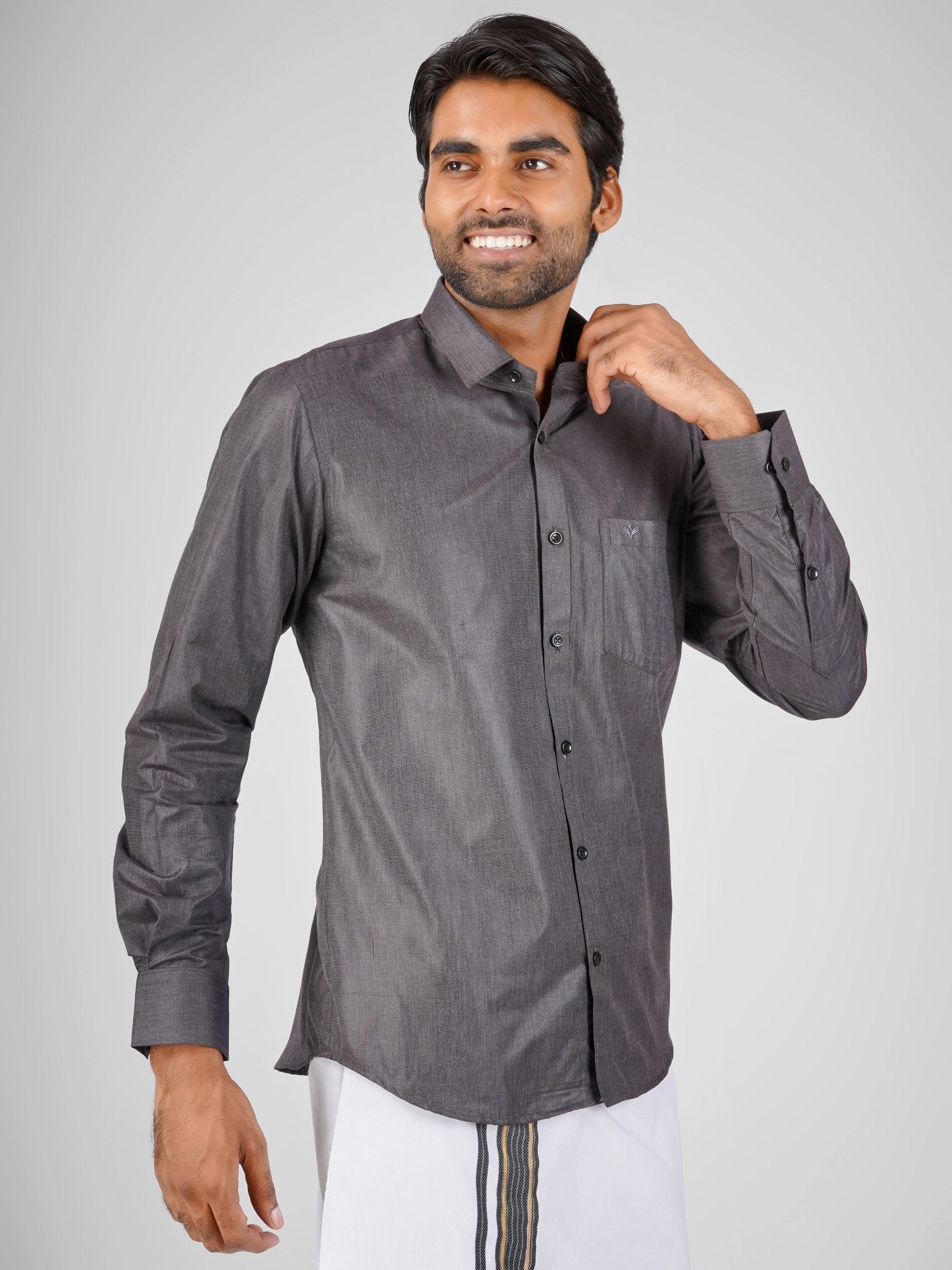 Men's light black cotton dhoti set for reception