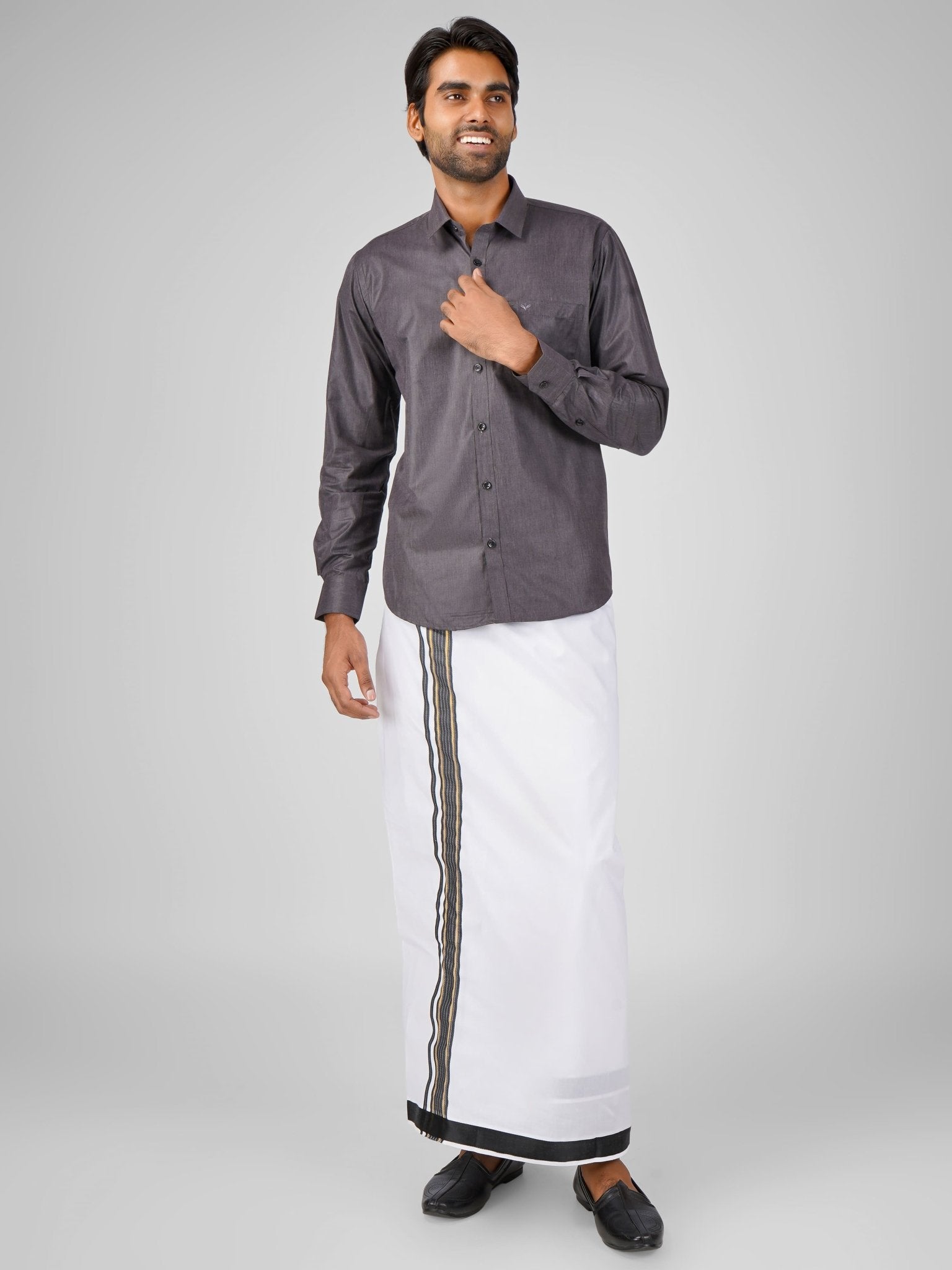 Men's light black cotton dhoti set for reception