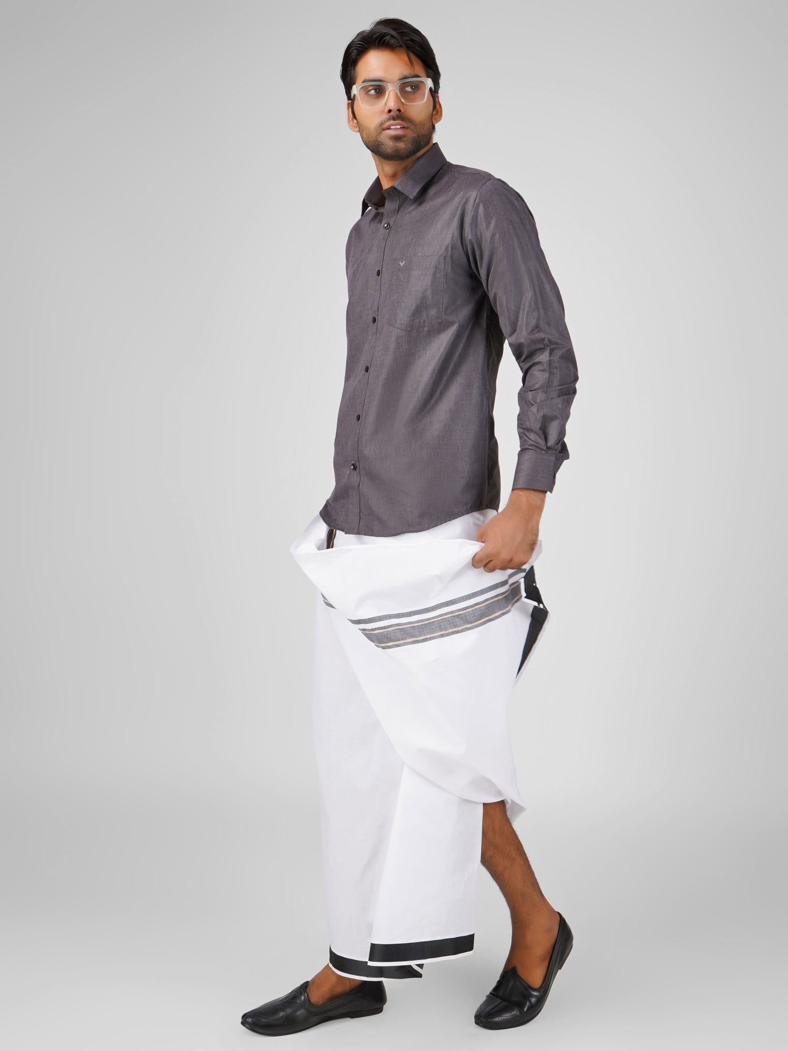 Men's light black cotton dhoti set for reception