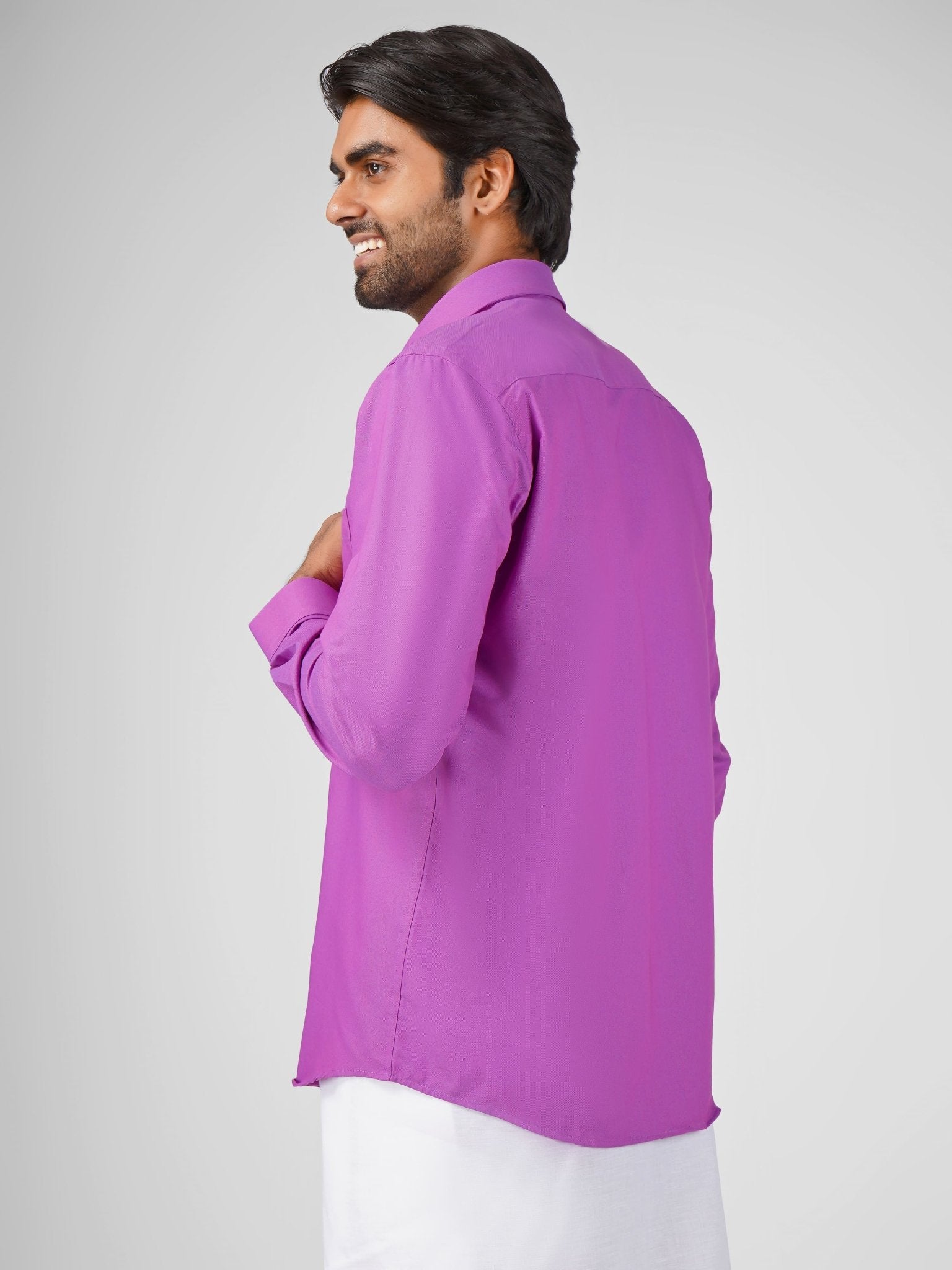 Men's purple cotton dhoti set for reception