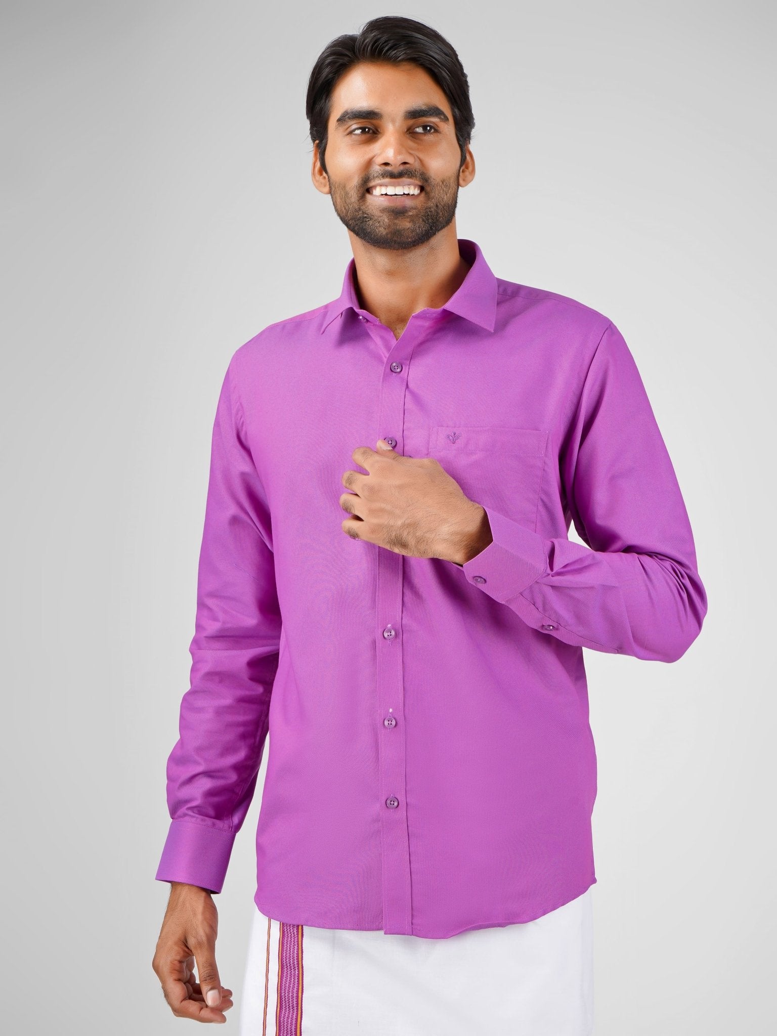 Men's purple cotton dhoti set for reception