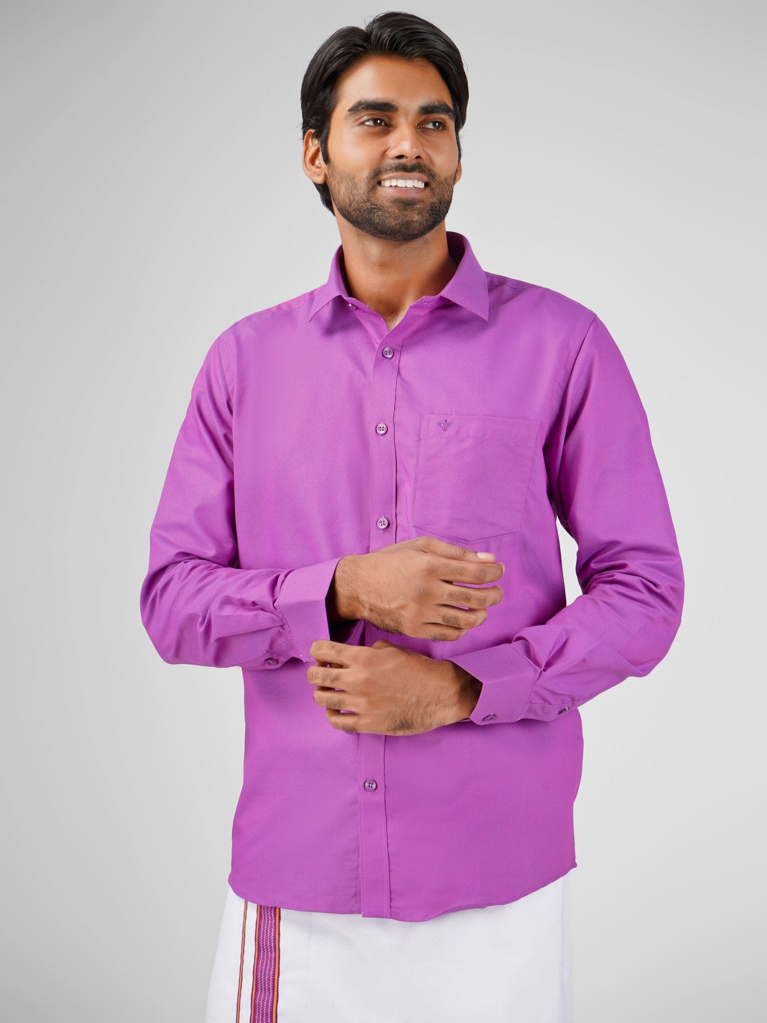 Men's purple cotton dhoti set for reception