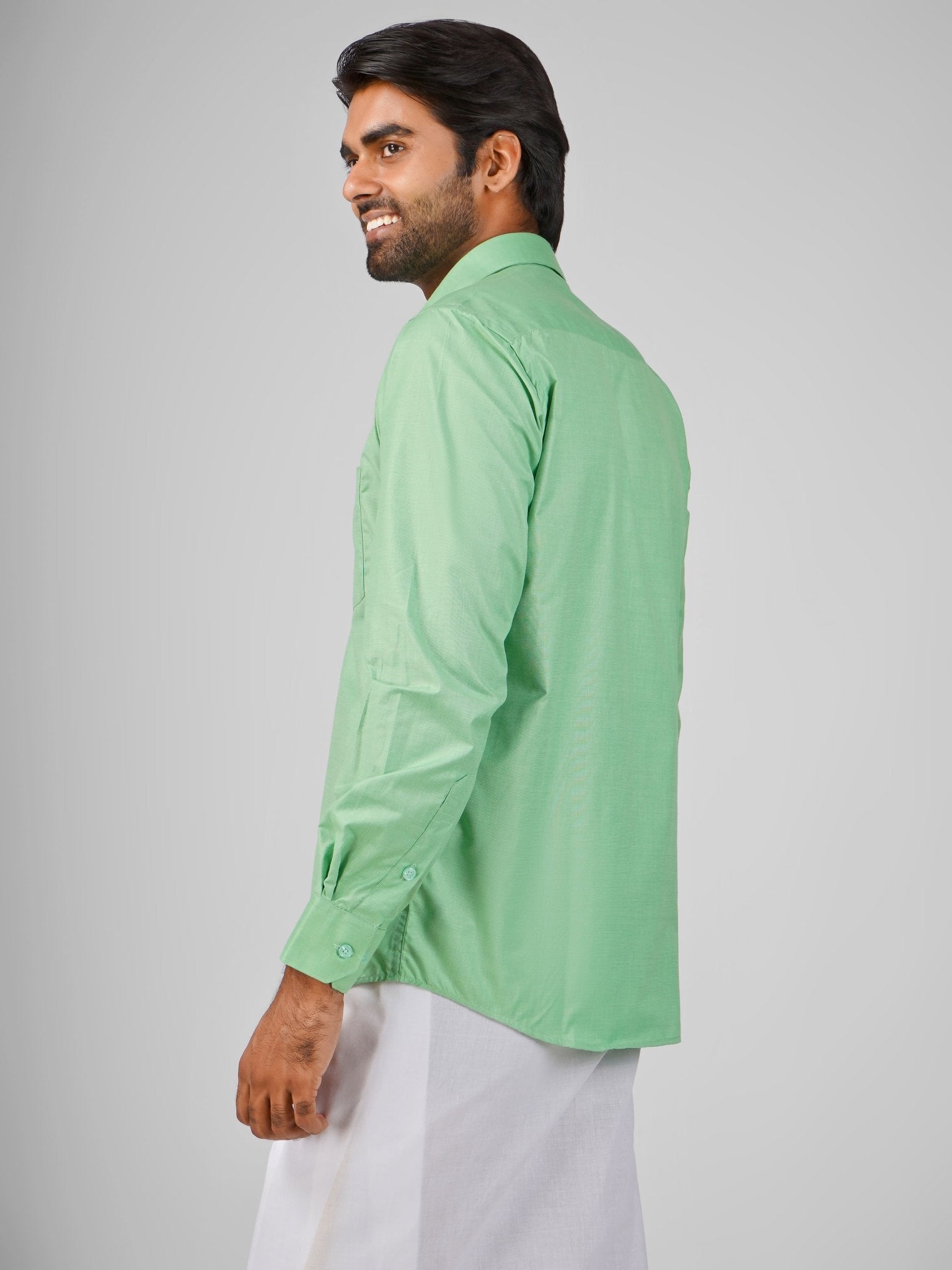 Blended Cotton Pista Green Shirt Dhoti Set - Azhaganshirts
