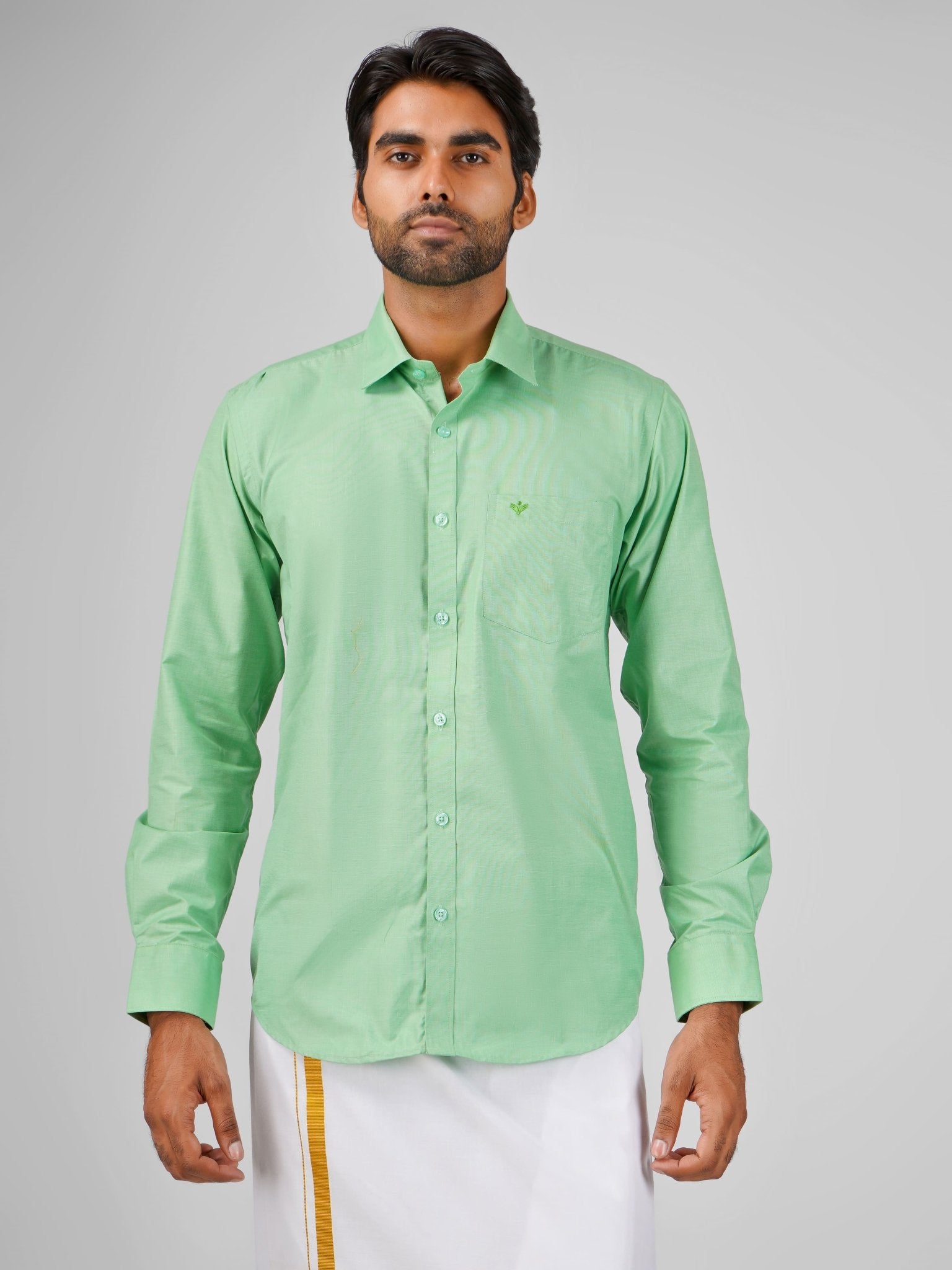 Blended Cotton Pista Green Shirt Dhoti Set - Azhaganshirts