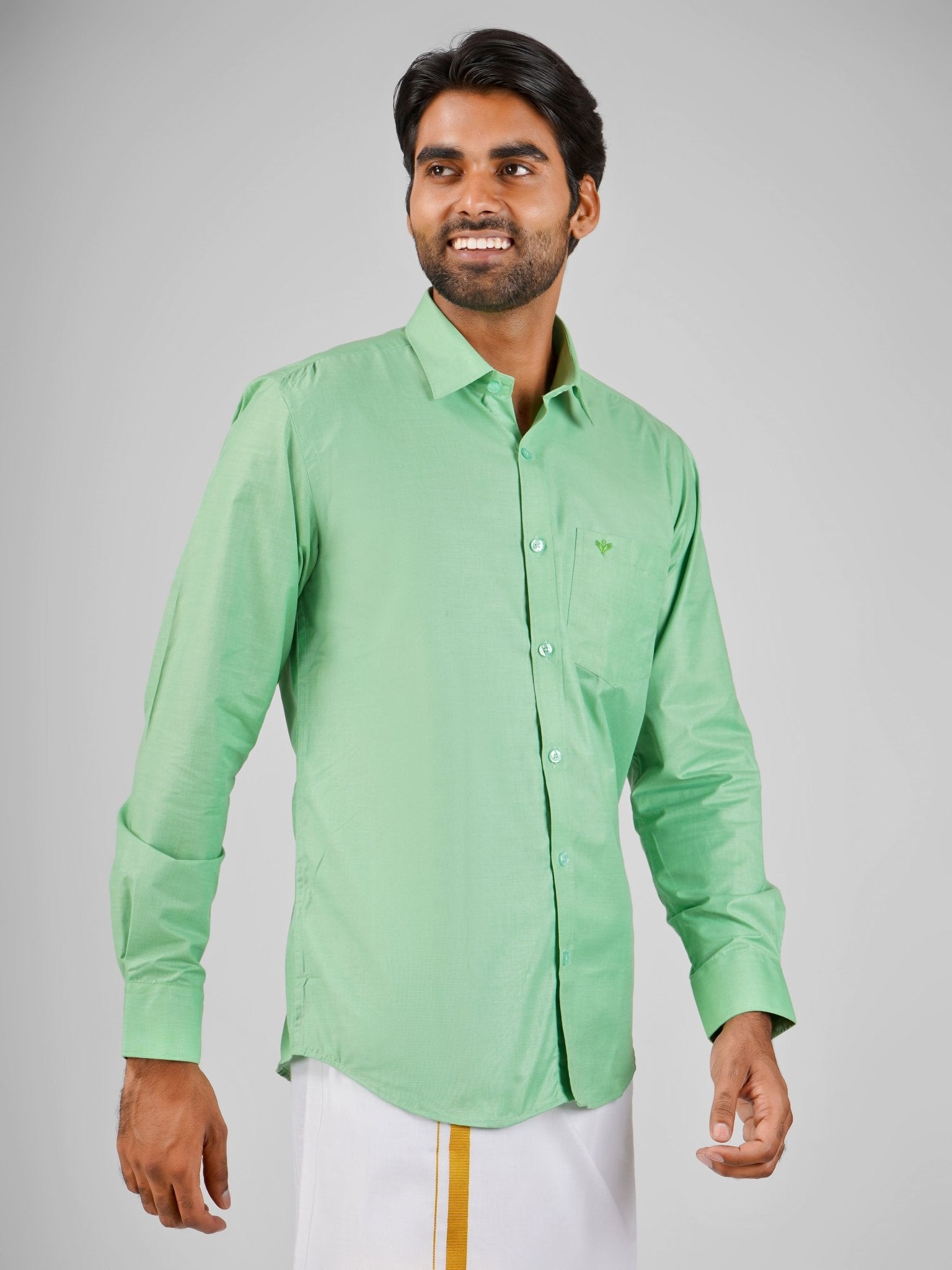 Blended Cotton Pista Green Shirt Dhoti Set - Azhaganshirts