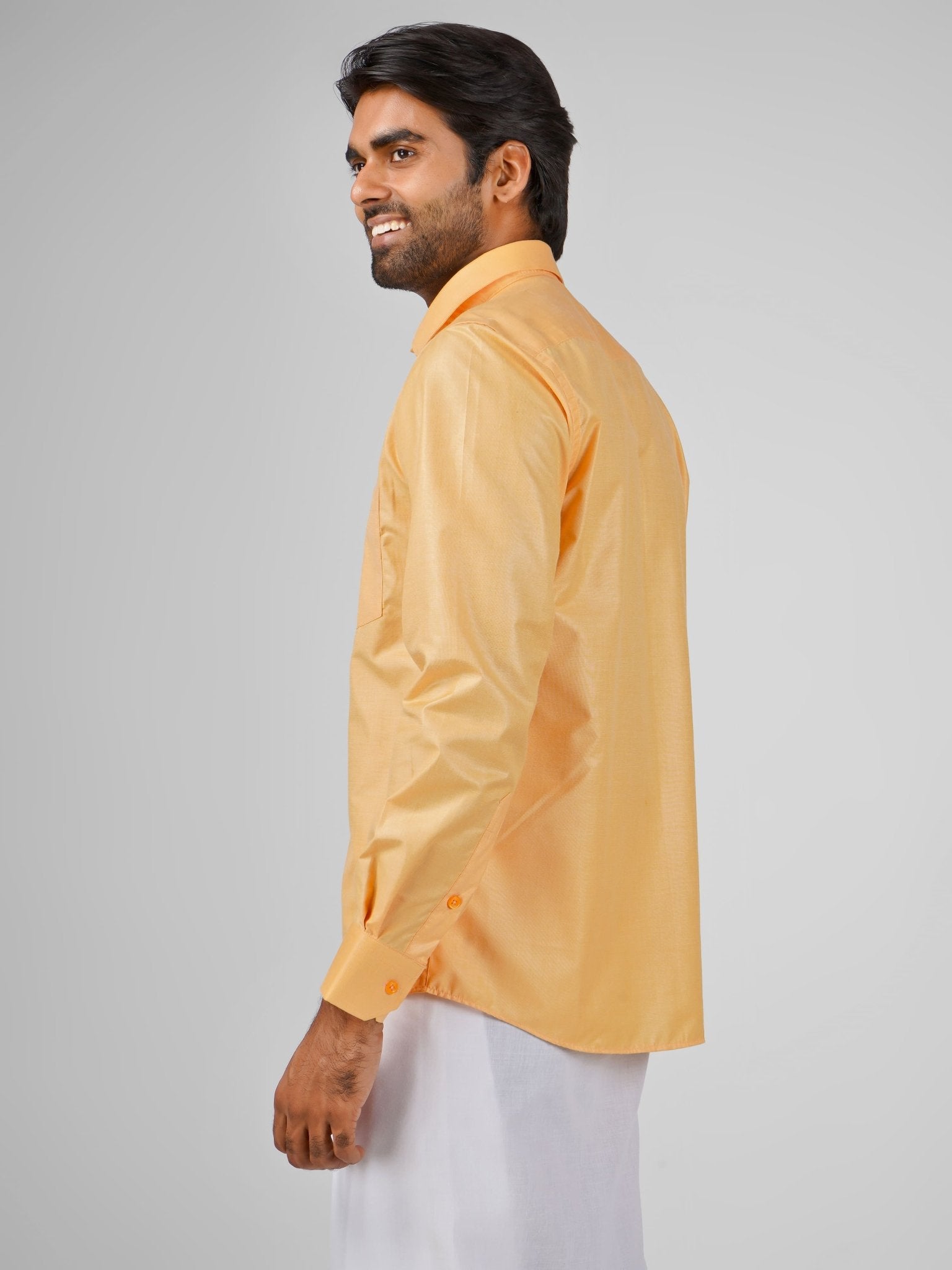 Blended Cotton Orange Shirt Dhoti Set - Azhaganshirts