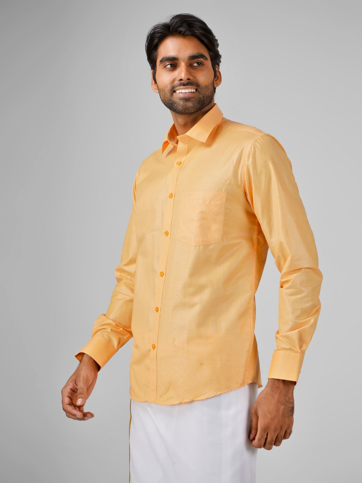 Blended Cotton Orange Shirt Dhoti Set - Azhaganshirts