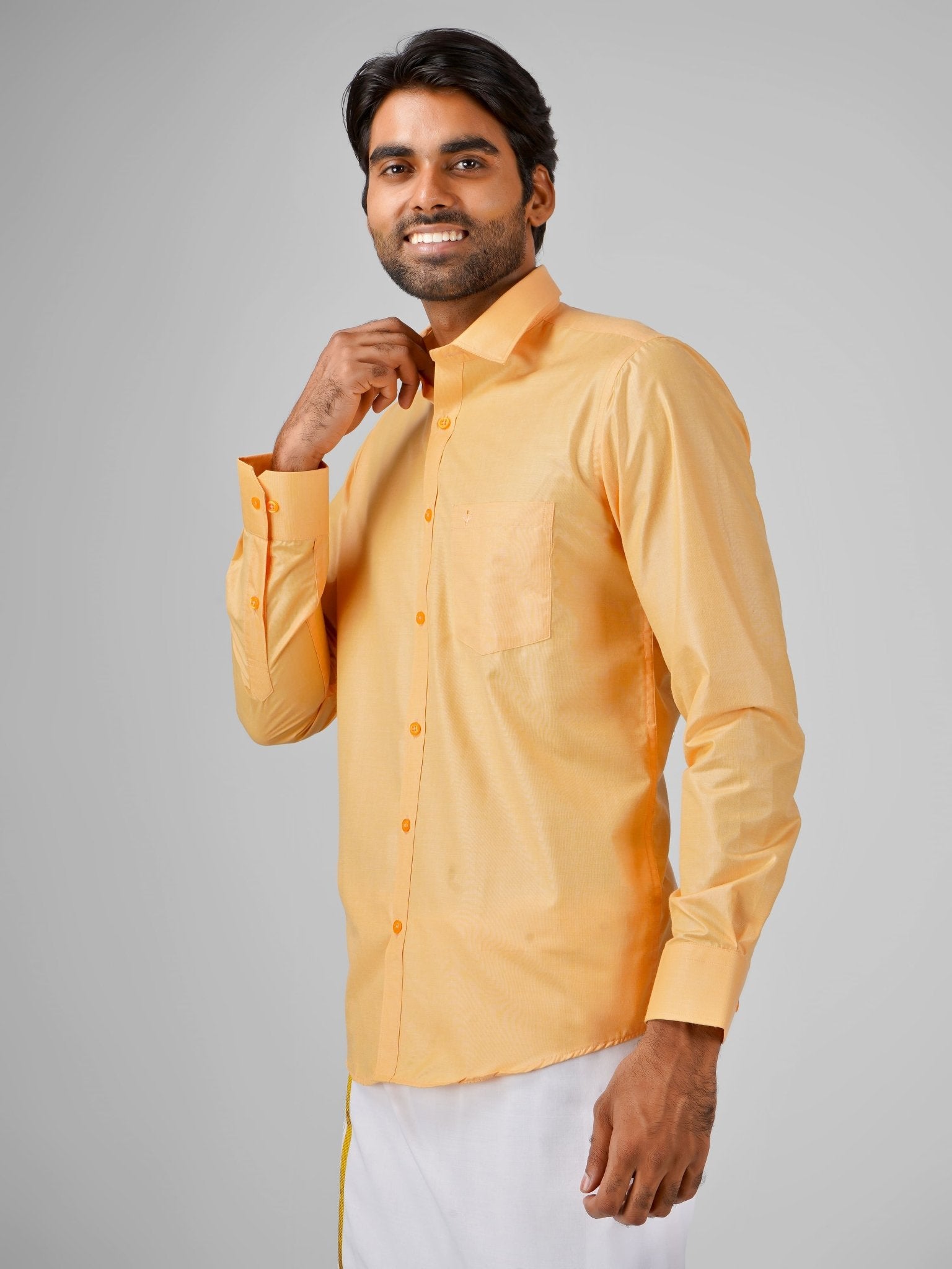 Blended Cotton Orange Shirt Dhoti Set - Azhaganshirts