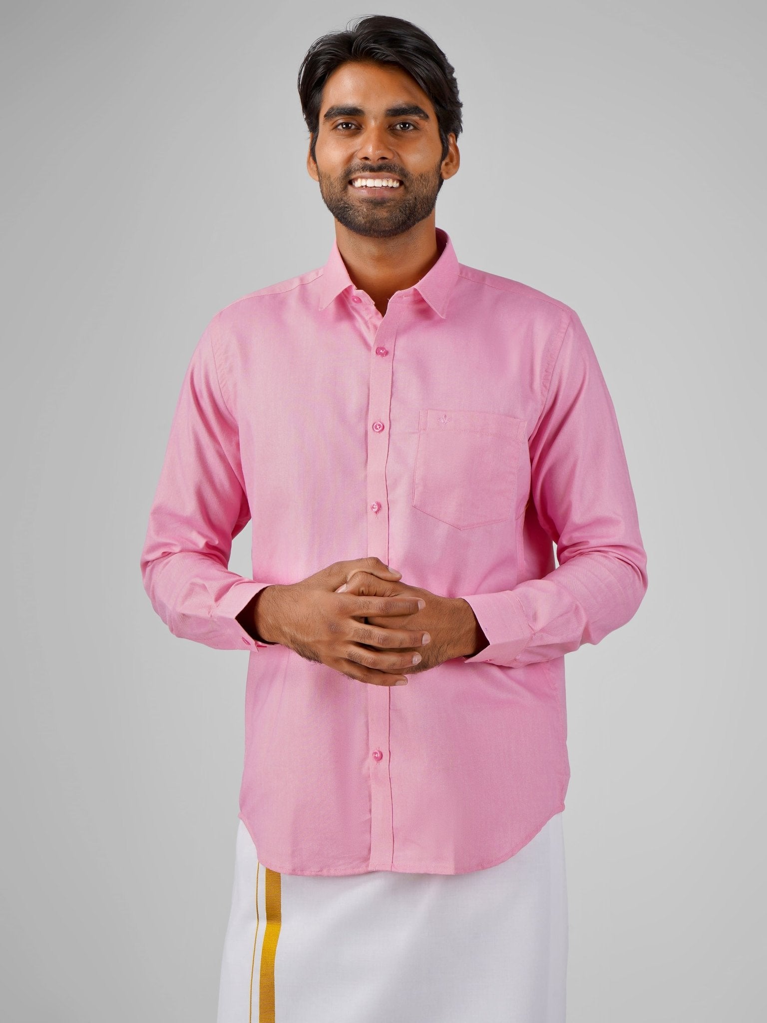 Blended Cotton Pink Shirt Dhoti Set - Azhaganshirts