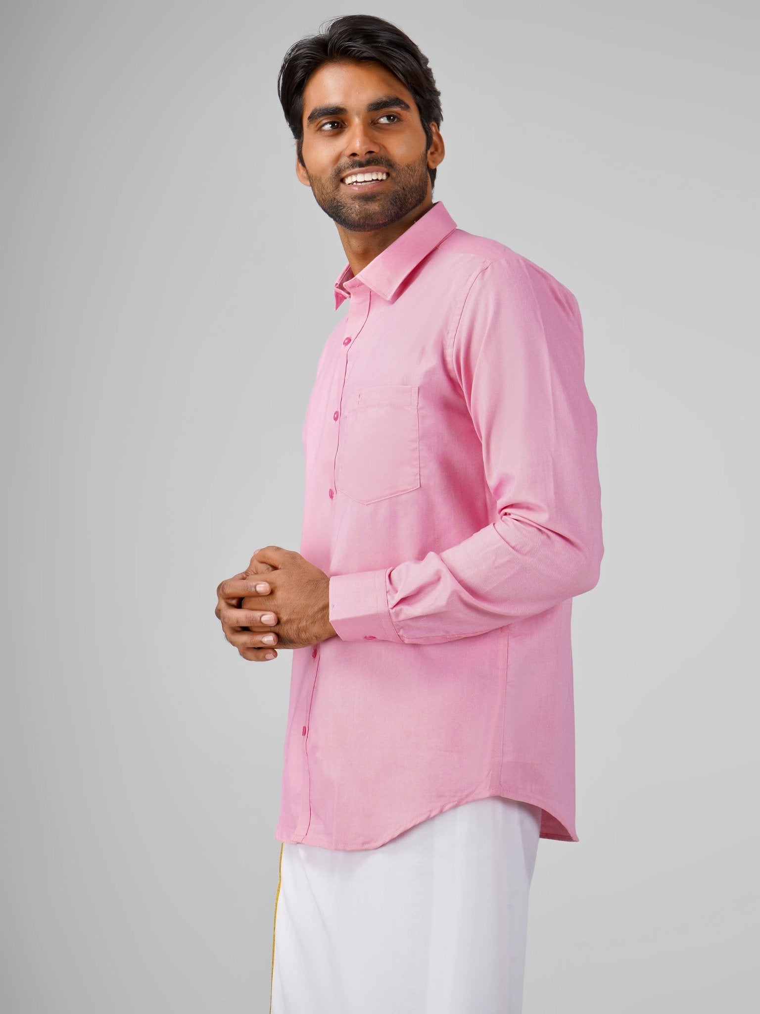 Blended Cotton Pink Shirt Dhoti Set - Azhaganshirts
