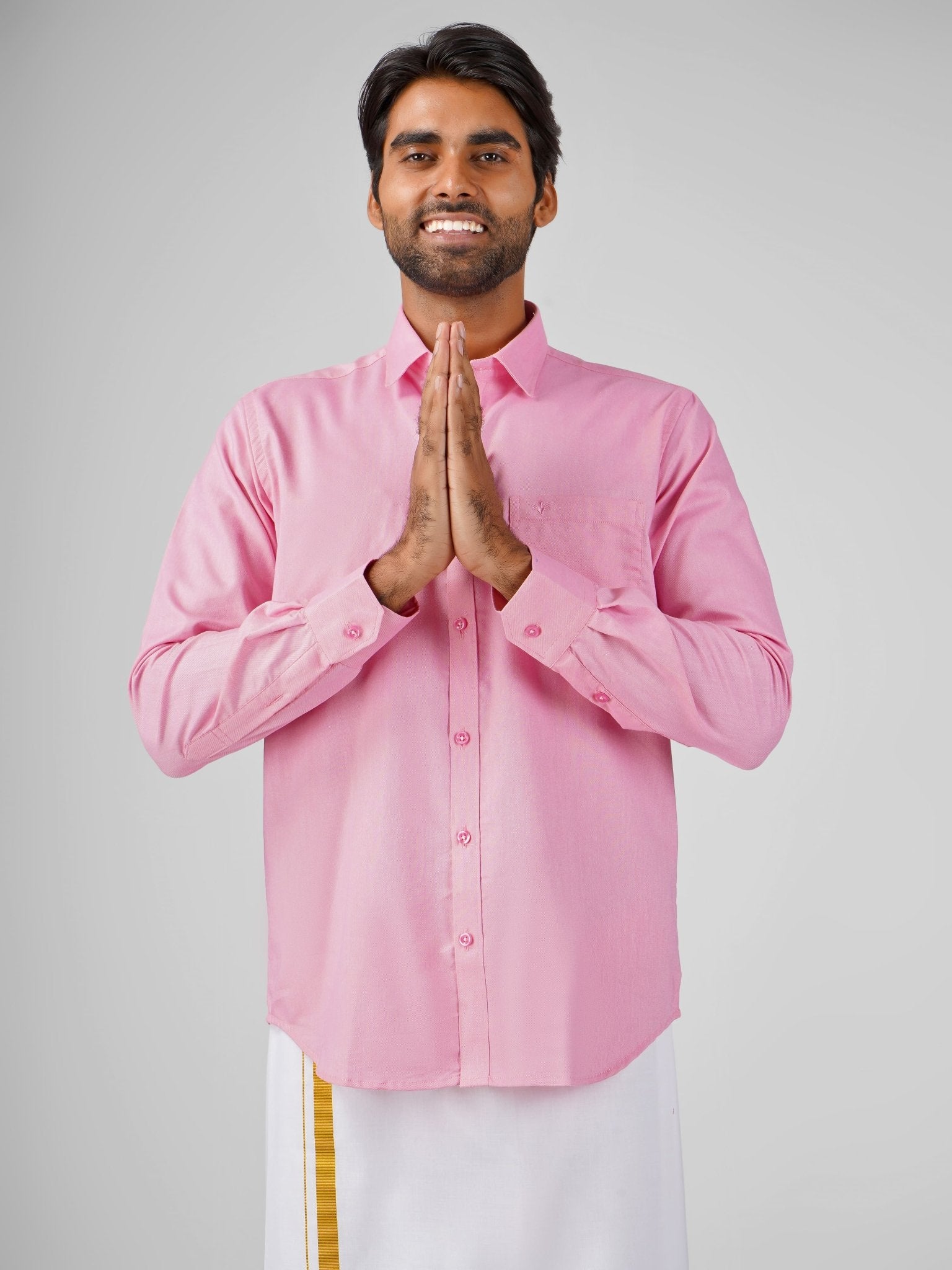 Blended Cotton Pink Shirt Dhoti Set - Azhaganshirts