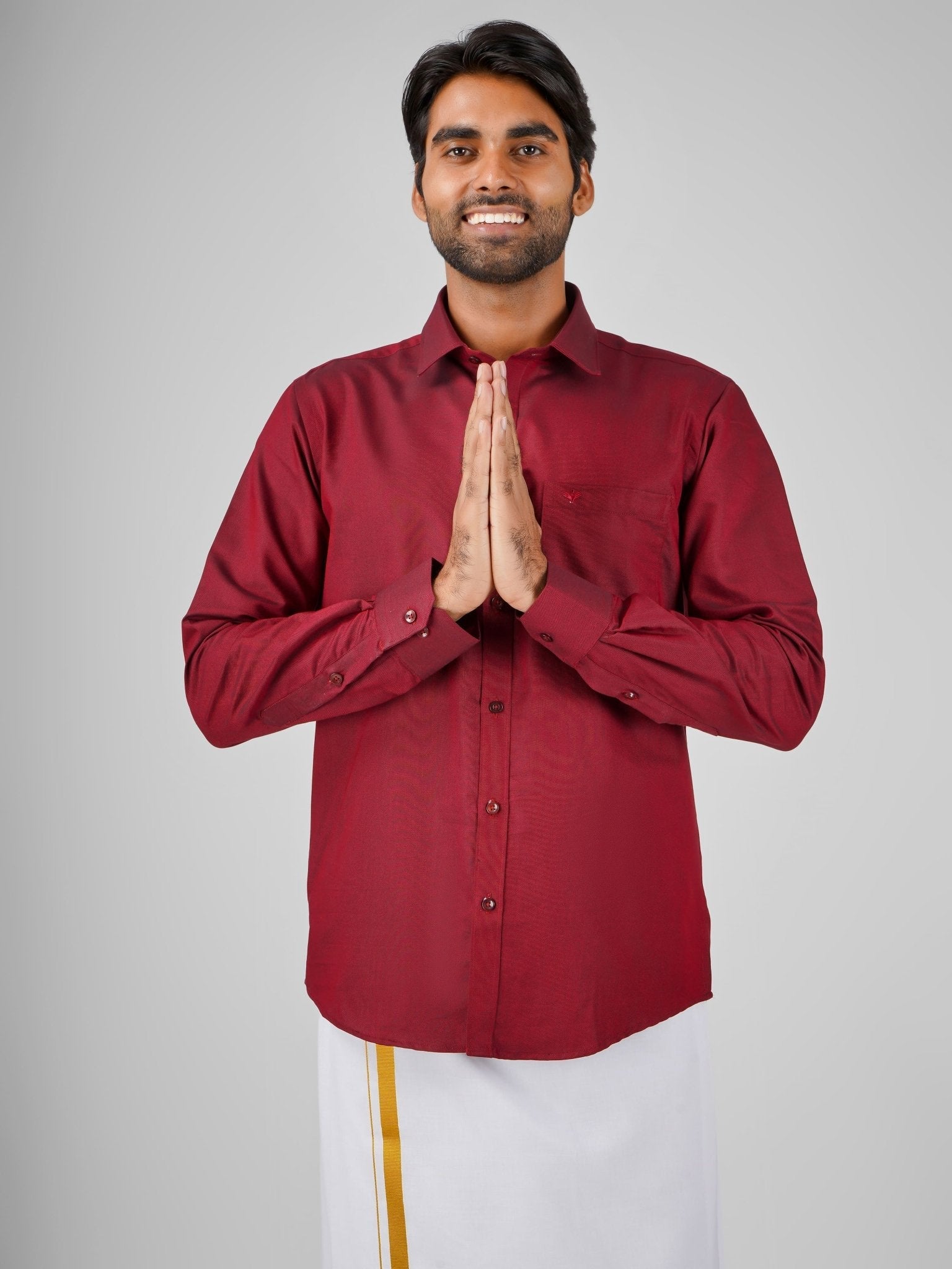 Red cotton Shirt and Dhoti Set Azhagan Shirt