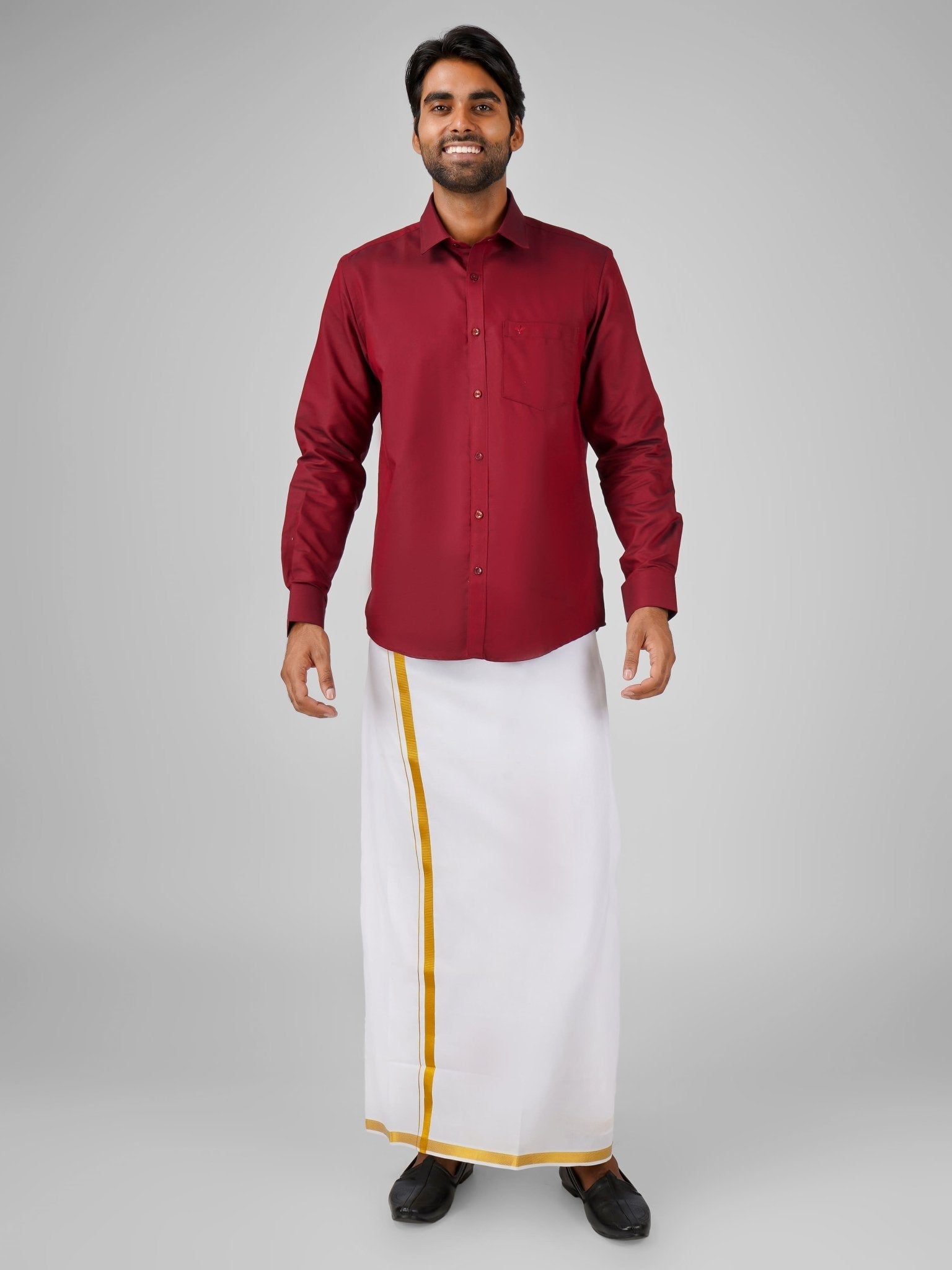 Red cotton Shirt and Dhoti Set Azhagan Shirt