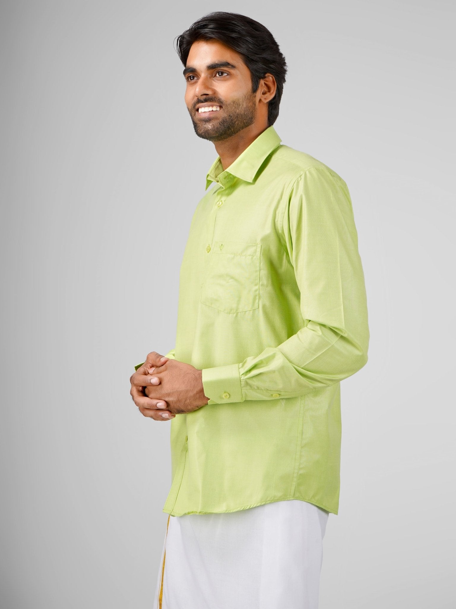 Blended Cotton Light Green Shirt Dhoti Set - Azhaganshirts