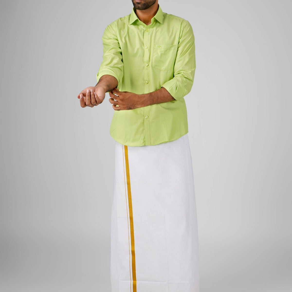 Light Green Cotton Dhoti Set | Blended Cotton Dhoti Online