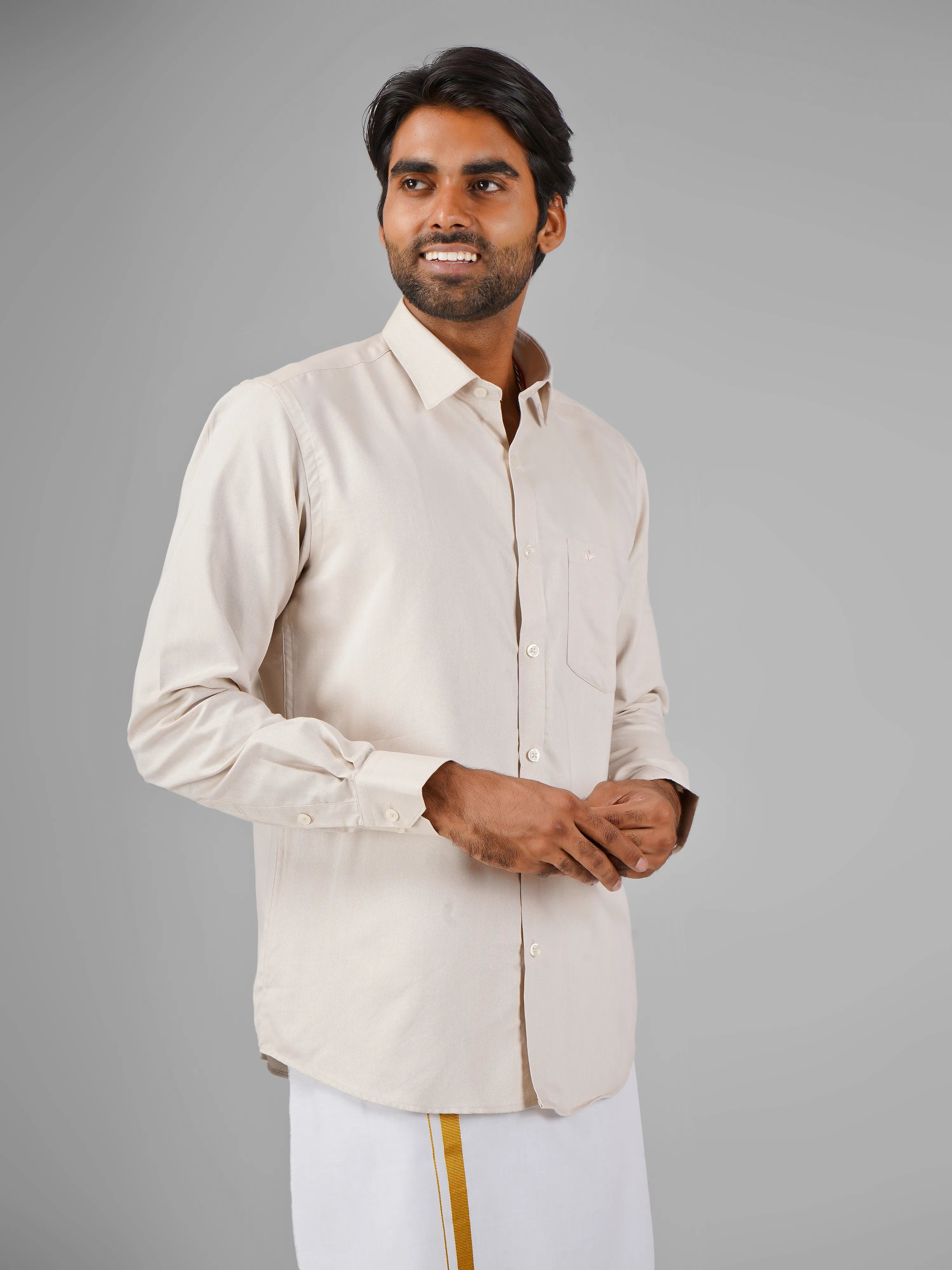Light Beige Blended Cotton Shirt