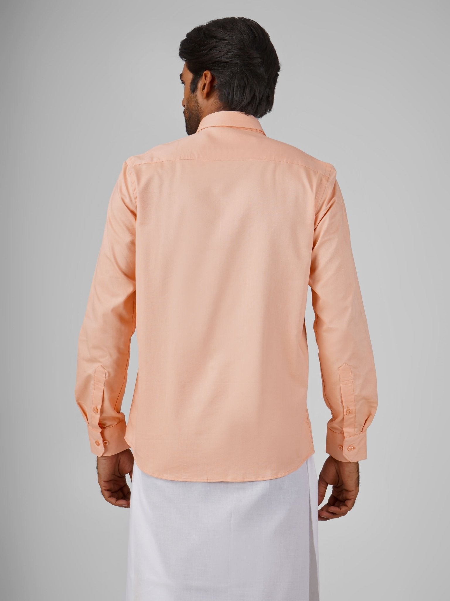 Oxford Cotton Muskmelon Peach Shirt Dhoti Set - Azhaganshirts