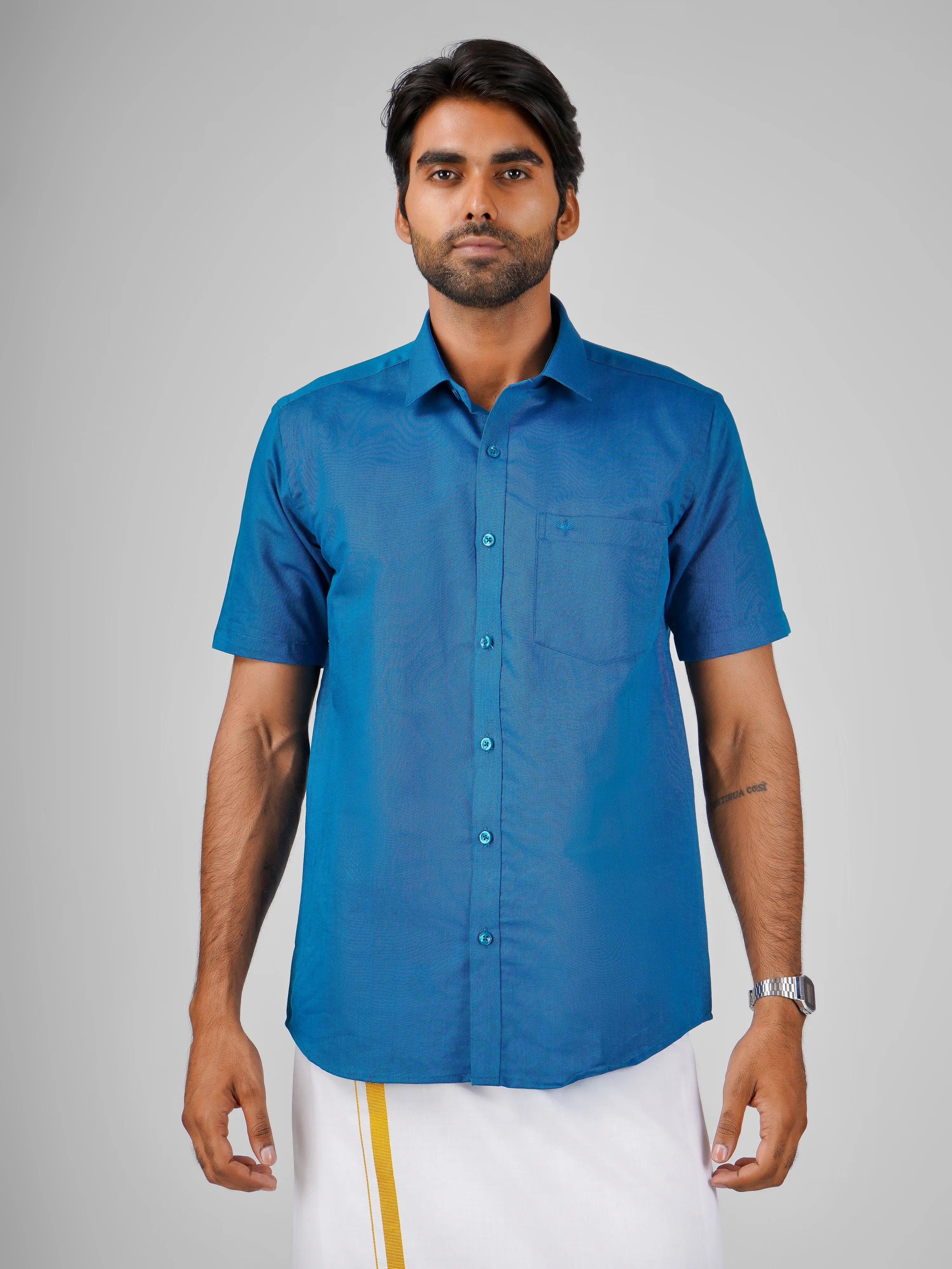 Blue Blended Cotton Shirt