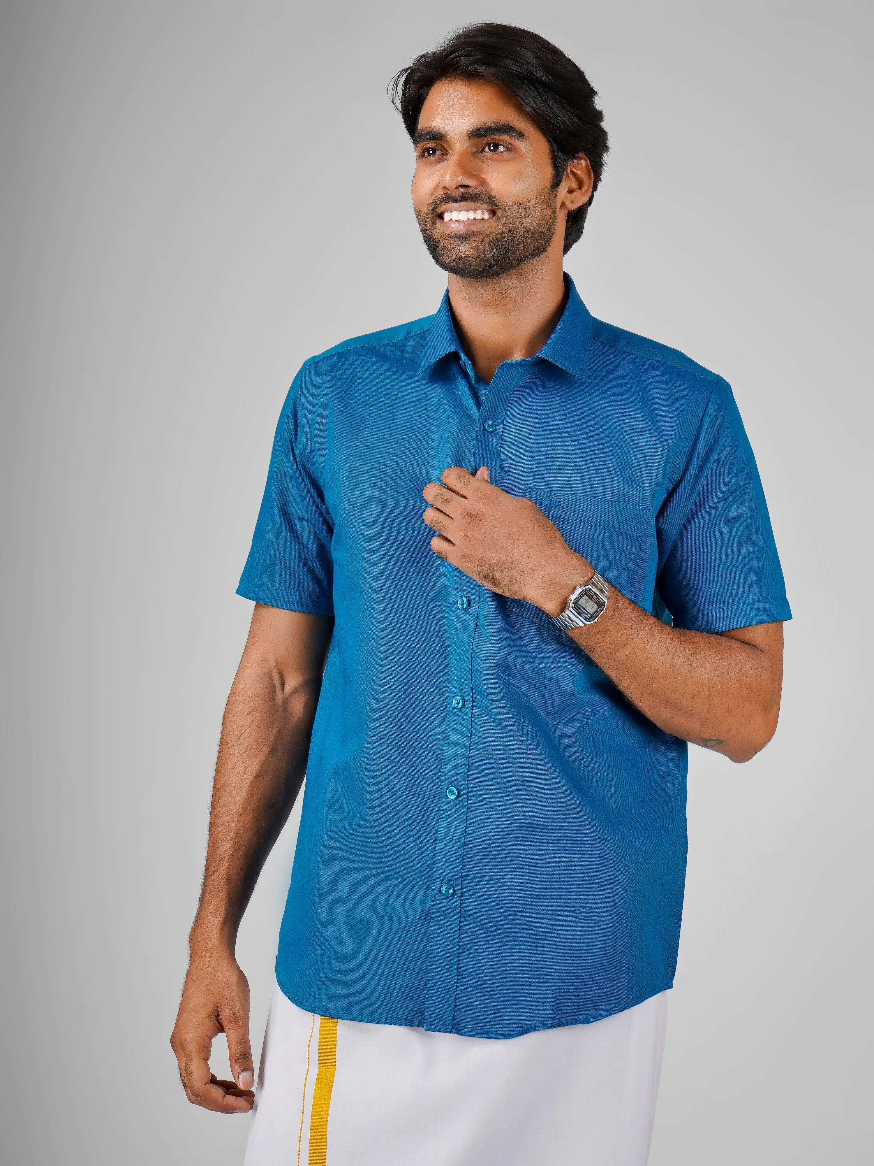 Blue Blended Cotton Shirt