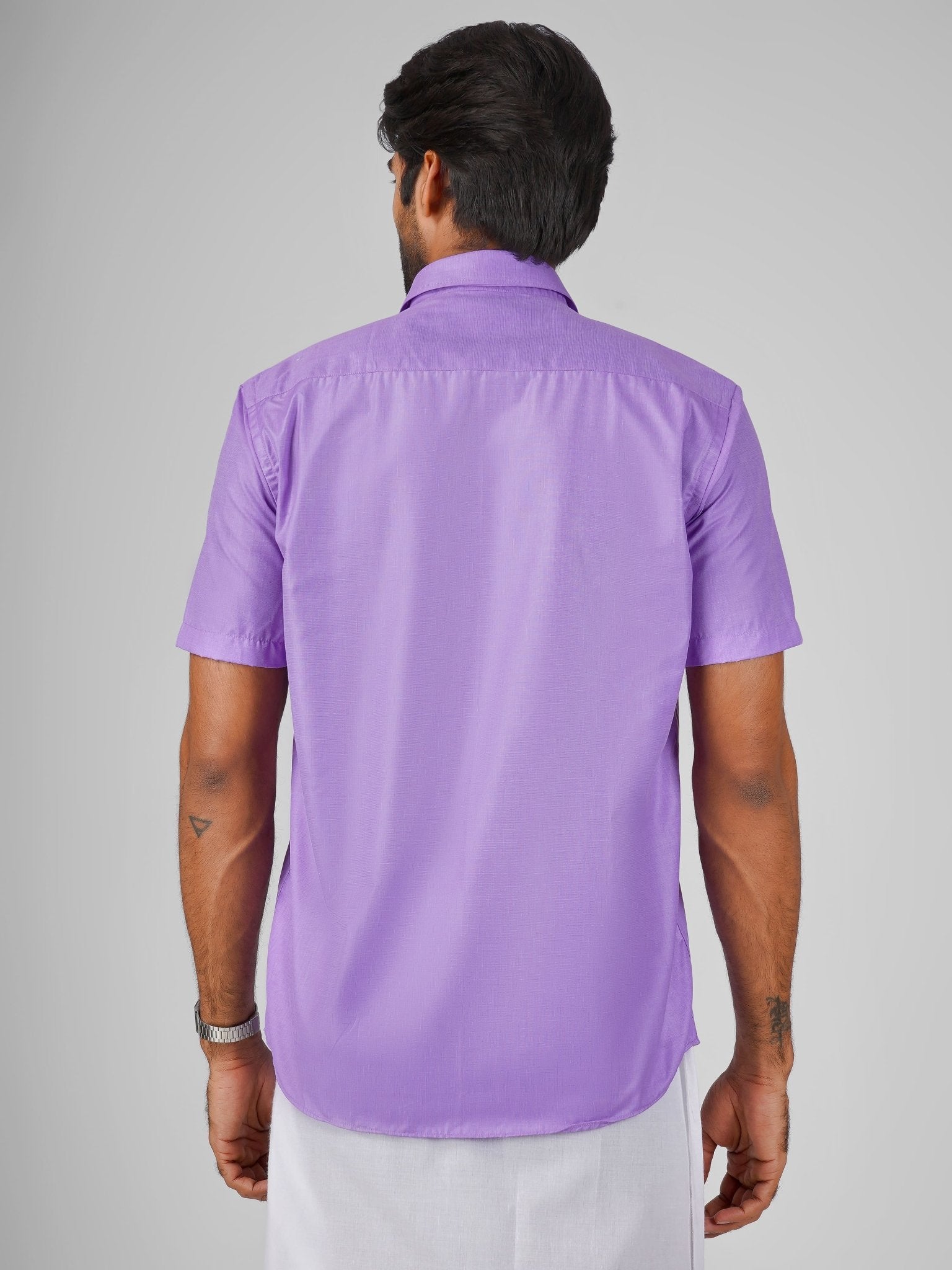 Blended Cotton Lavender Shirt Dhoti Set - Azhaganshirts