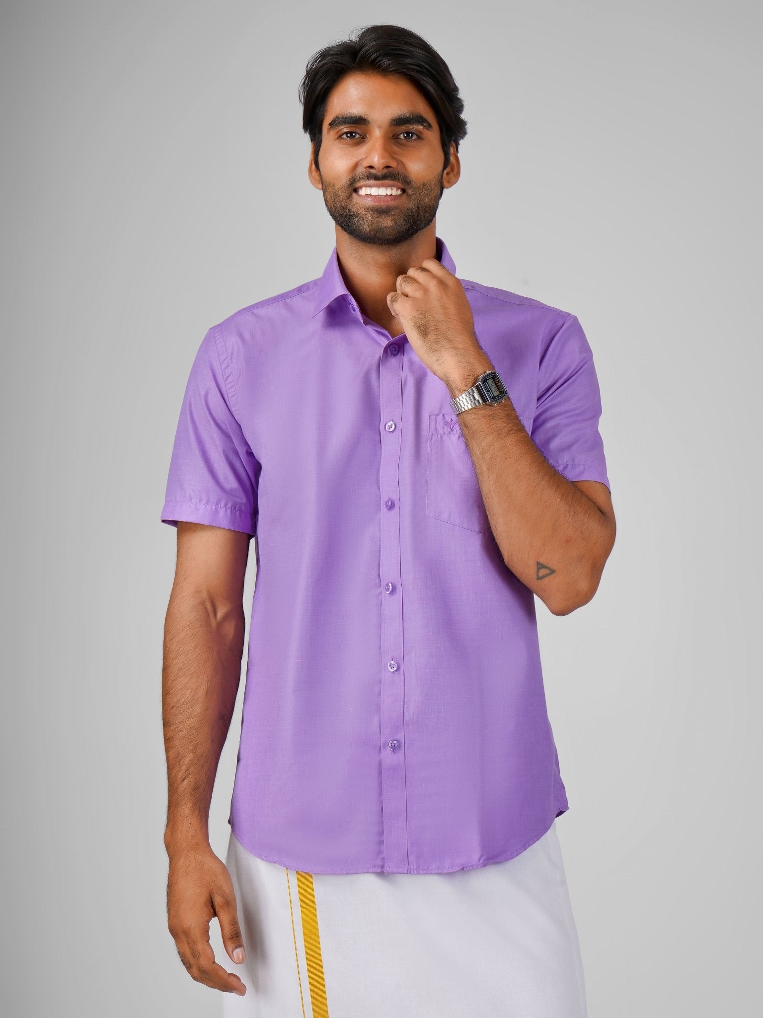 Blended Cotton Lavender Shirt Dhoti Set - Azhaganshirts