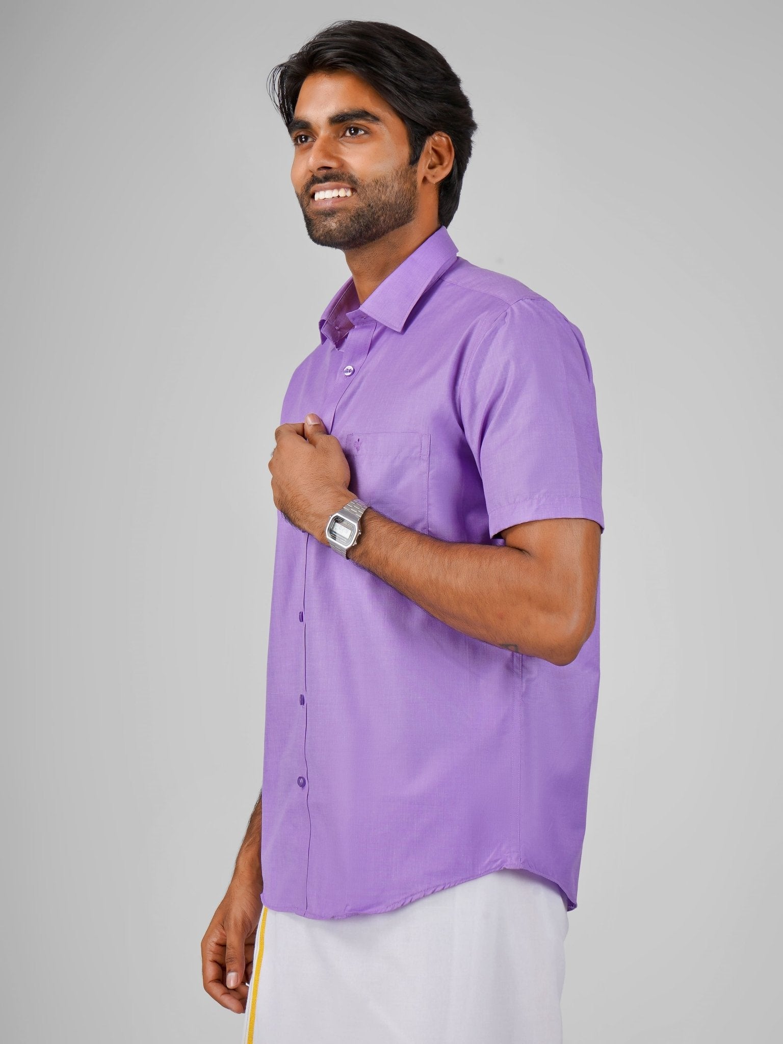 Blended Cotton Lavender Shirt Dhoti Set - Azhaganshirts