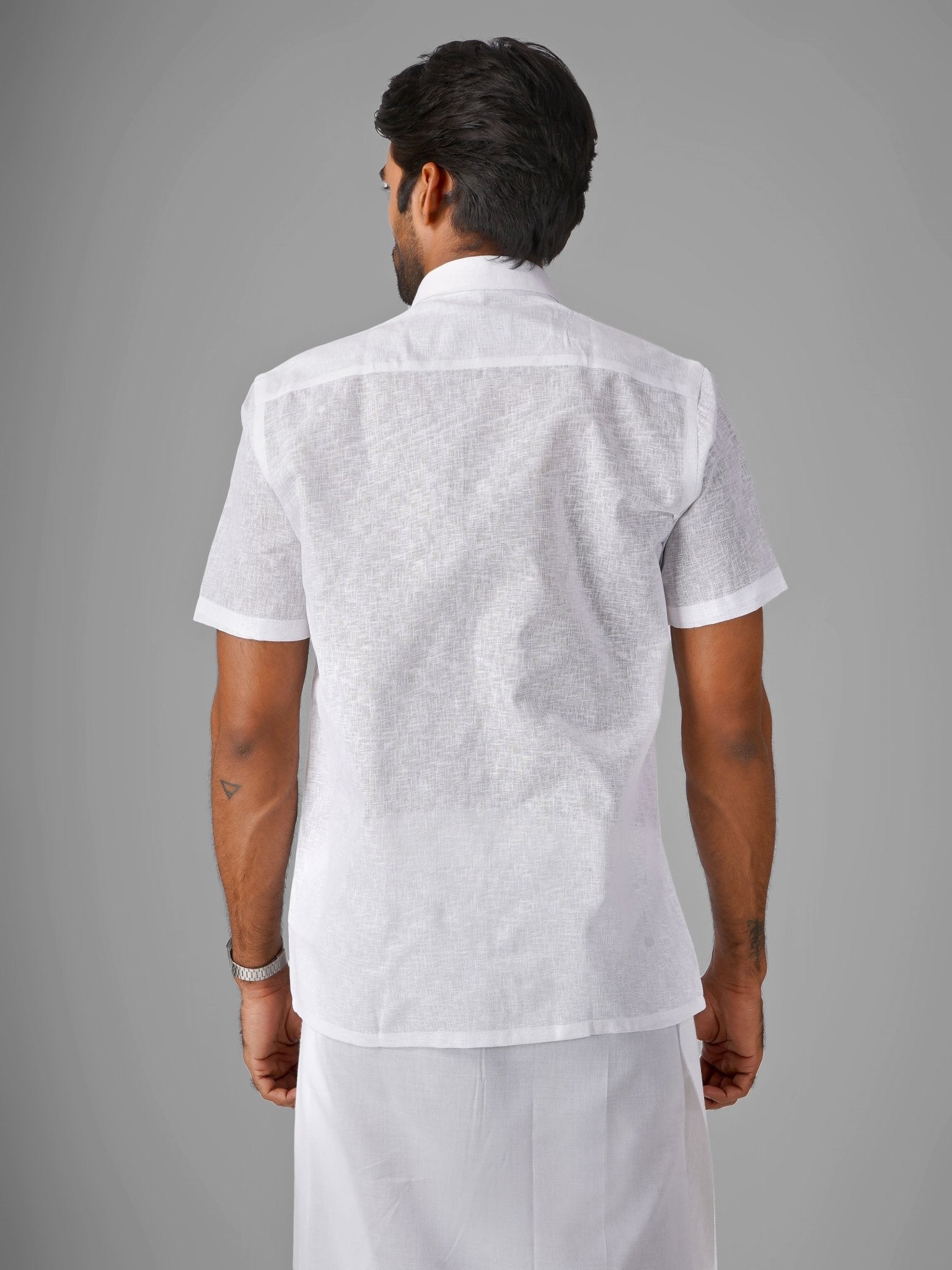 Mono Cotton (White) Shirt Dhoti Set - Azhaganshirts