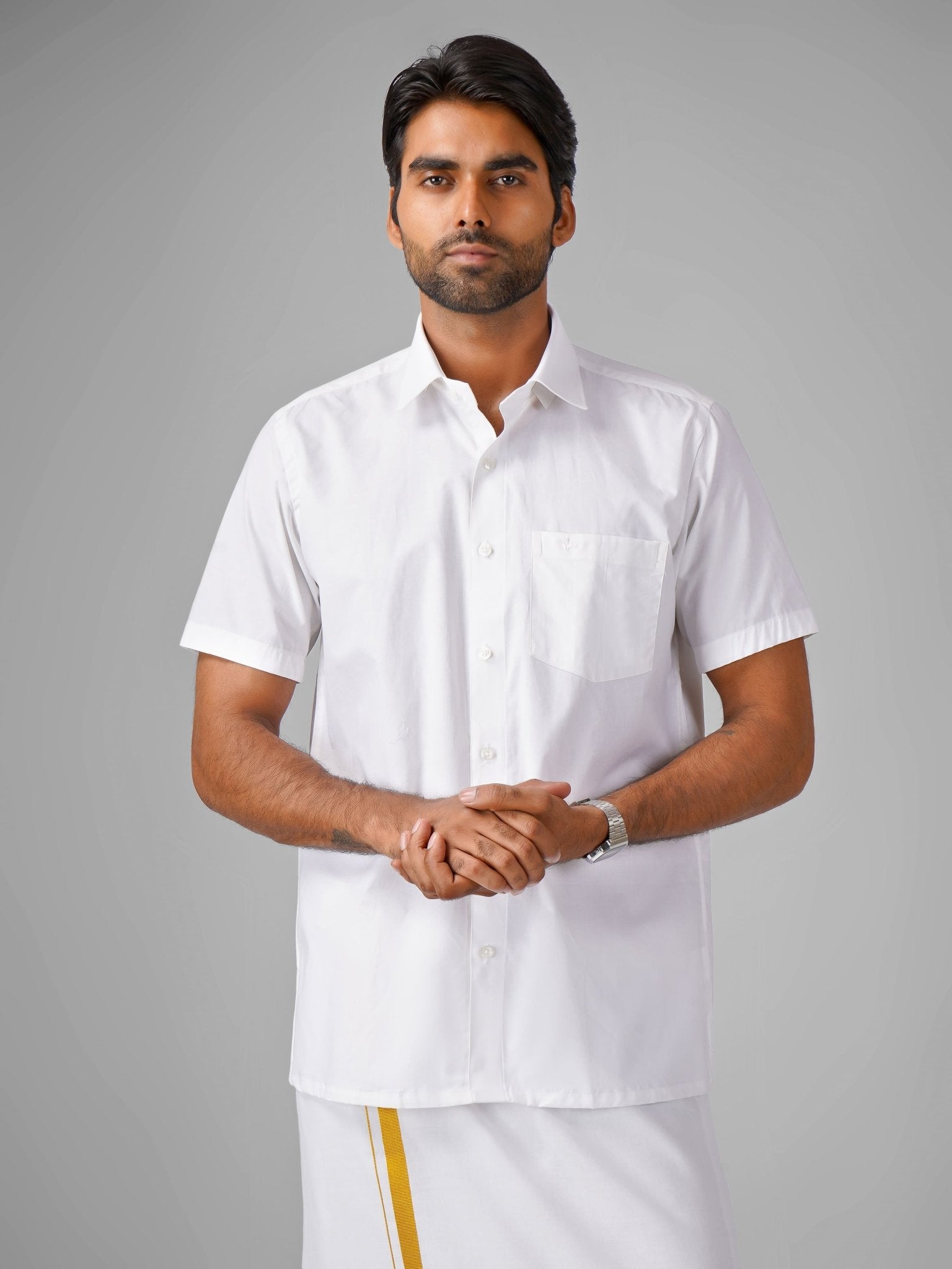 Linen Cotton (White) Shirt Dhoti Set - Azhaganshirts