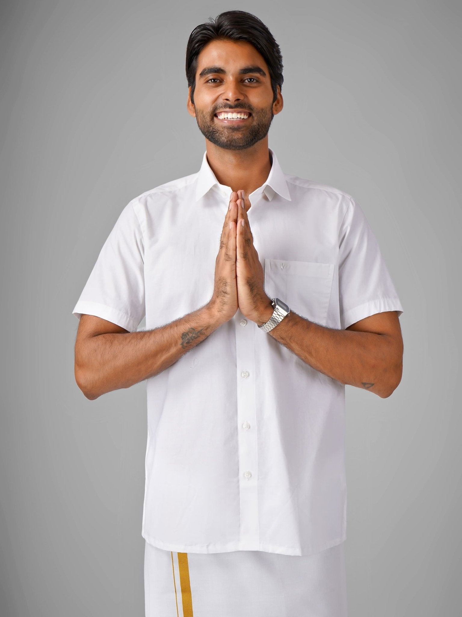 Linen Cotton (White) Shirt Dhoti Set - Azhaganshirts