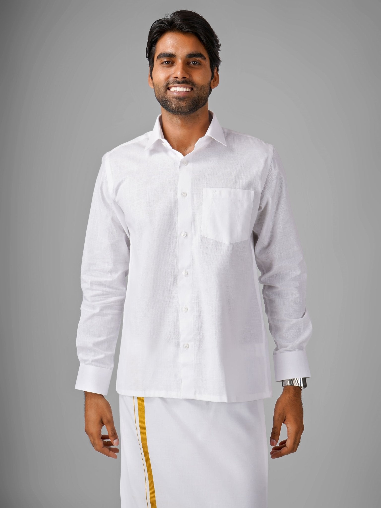 100% Cotton (White) Shirt Dhoti Set - Azhaganshirts