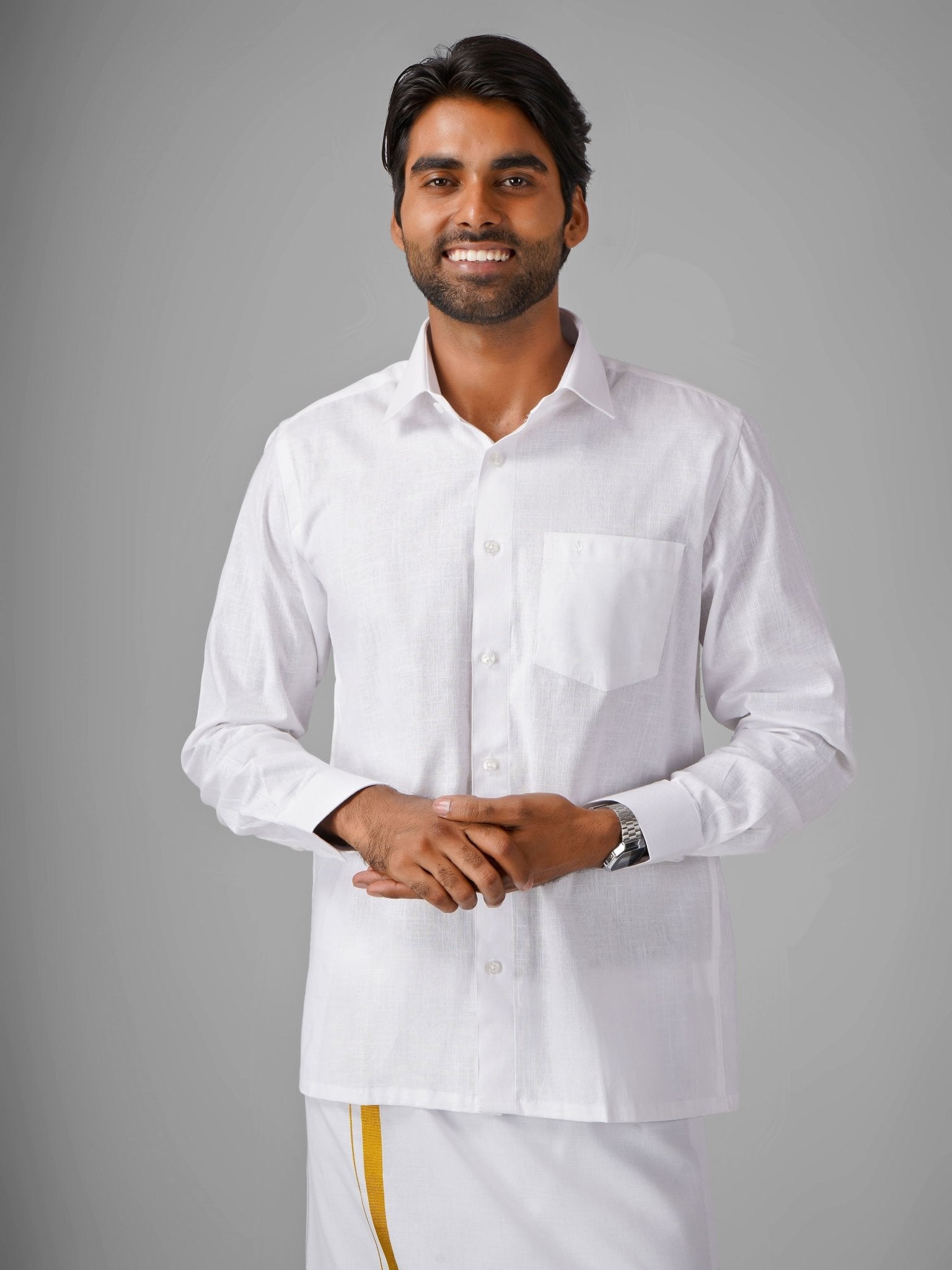 100% Cotton (White) Shirt Dhoti Set - Azhaganshirts