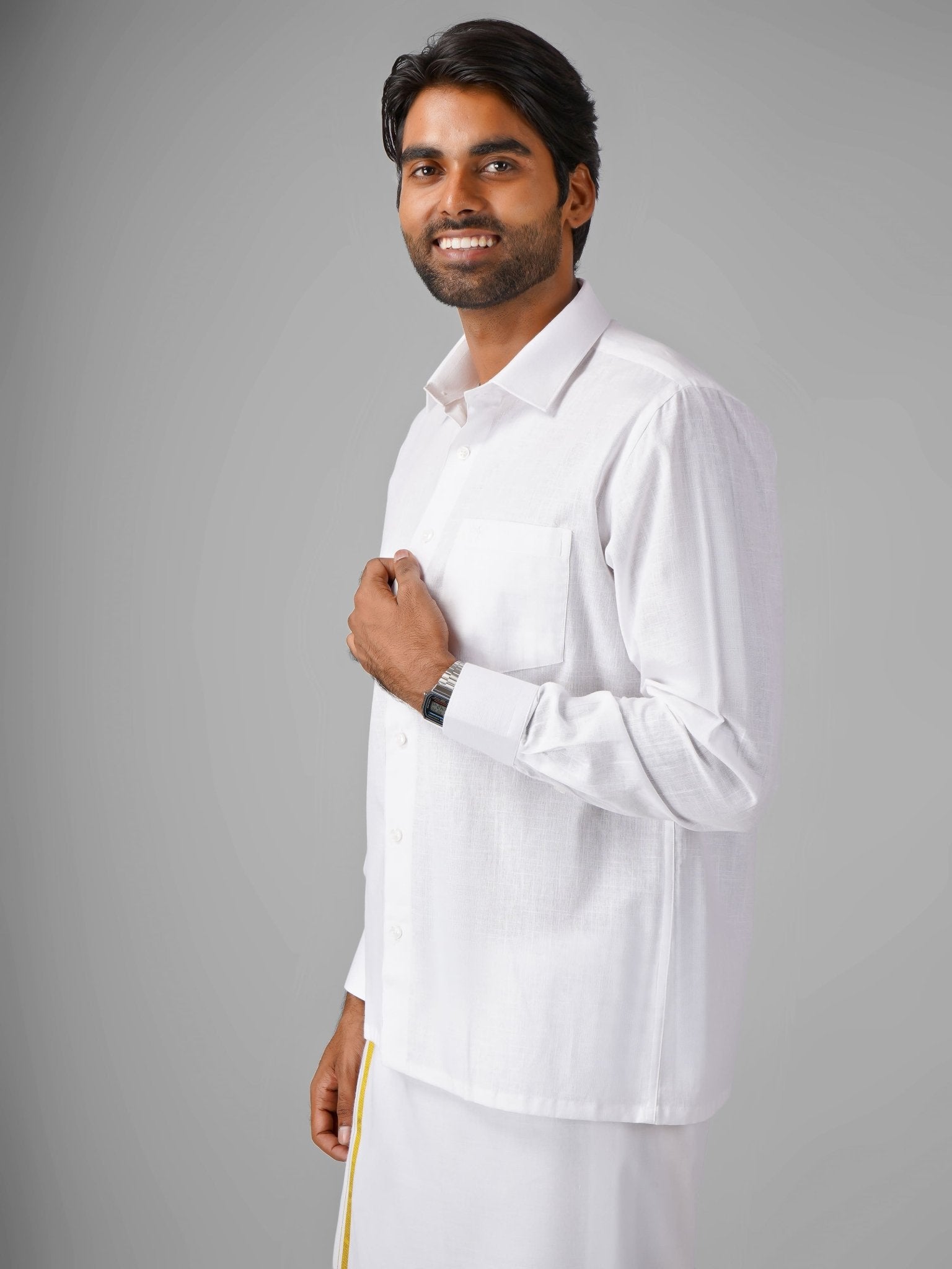 100% Cotton (White) Shirt Dhoti Set - Azhaganshirts