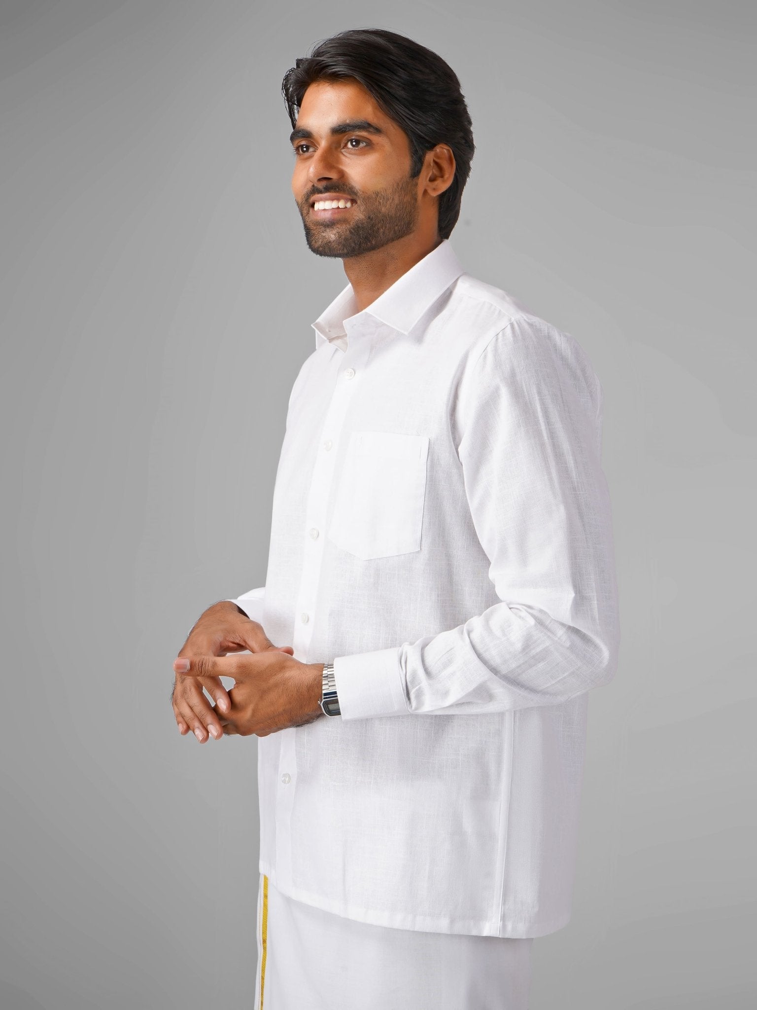 100% Cotton (White) Shirt Dhoti Set - Azhaganshirts